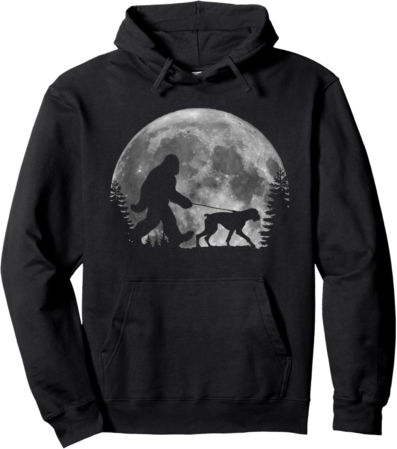 Bigfoot Walking a Dog Funny Boxer Lovers Moon Halloween Hoodie - Hoodie | Black