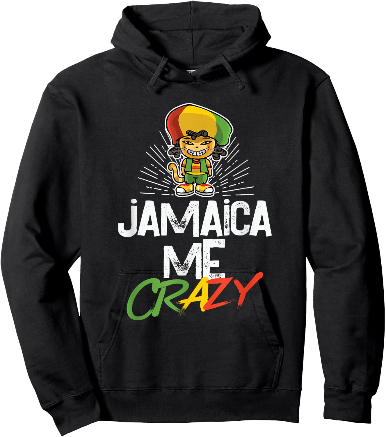 Jamaica Me Crazy - Jamaican Reggae - Funny Cat - Flag Hat Men Women Girls Kids Hoodie - Hoodie | Black