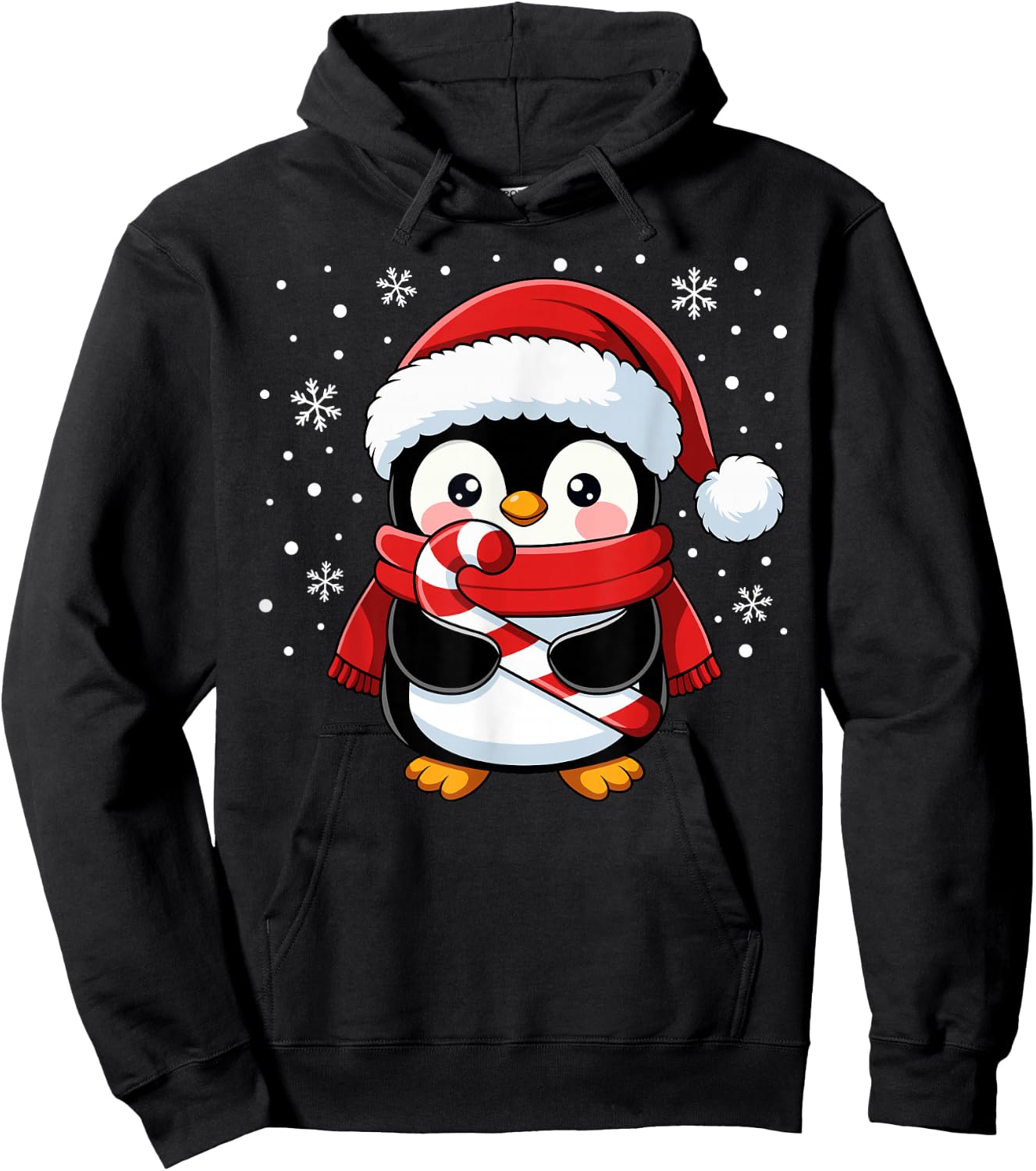 Penguin Christmas Candy Cane Winter Toddler Girl Boy Women Hoodie - Hoodie | Black
