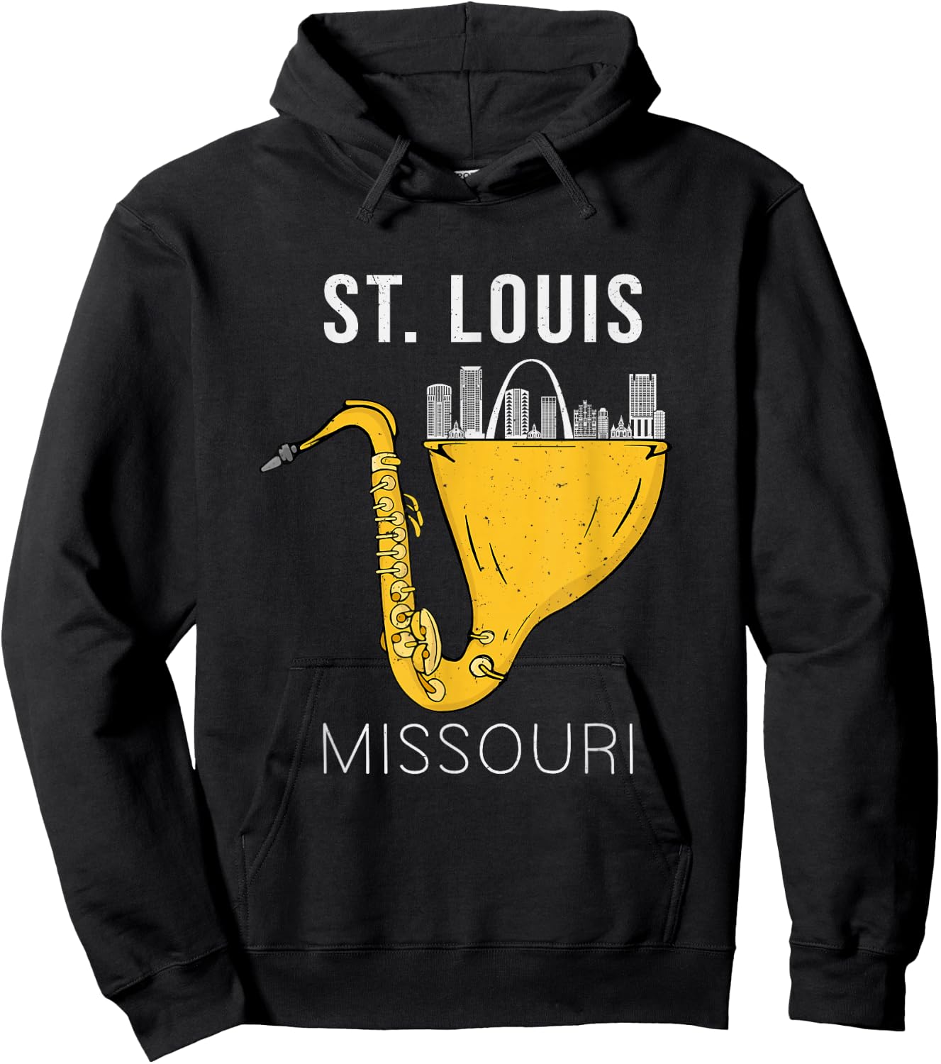 St Louis Skyline Souvenir Saxophone Jazz Music St Louis Hoodie - Hoodie | Black