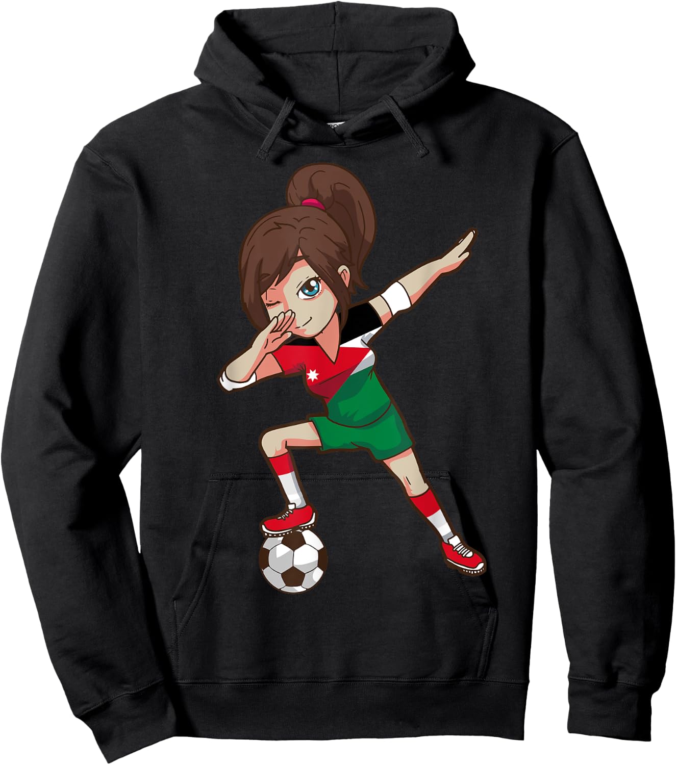 Soccer Fan Jordanian Flag Girl Hoodie - Hoodie | Black