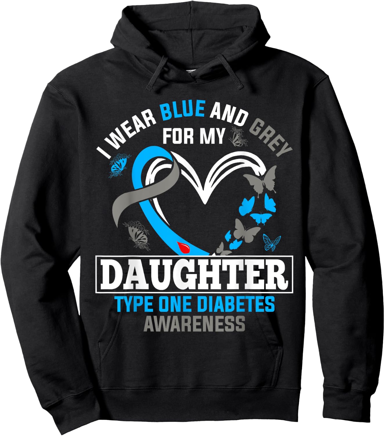 I Wear Blue & Gray For My Daughter Type One Diabetes Hoodie - Hoodie | Black