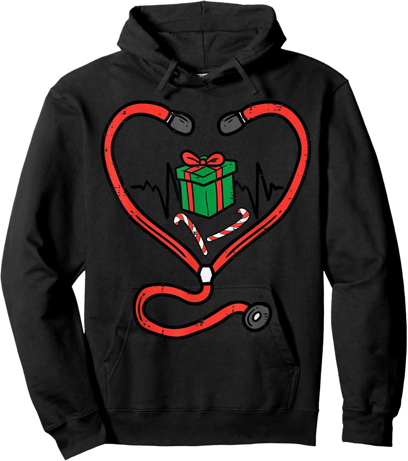 Christmas Stethoscope Nurse Xmas Nursing Scrub Top Women Hoodie - Hoodie | Black