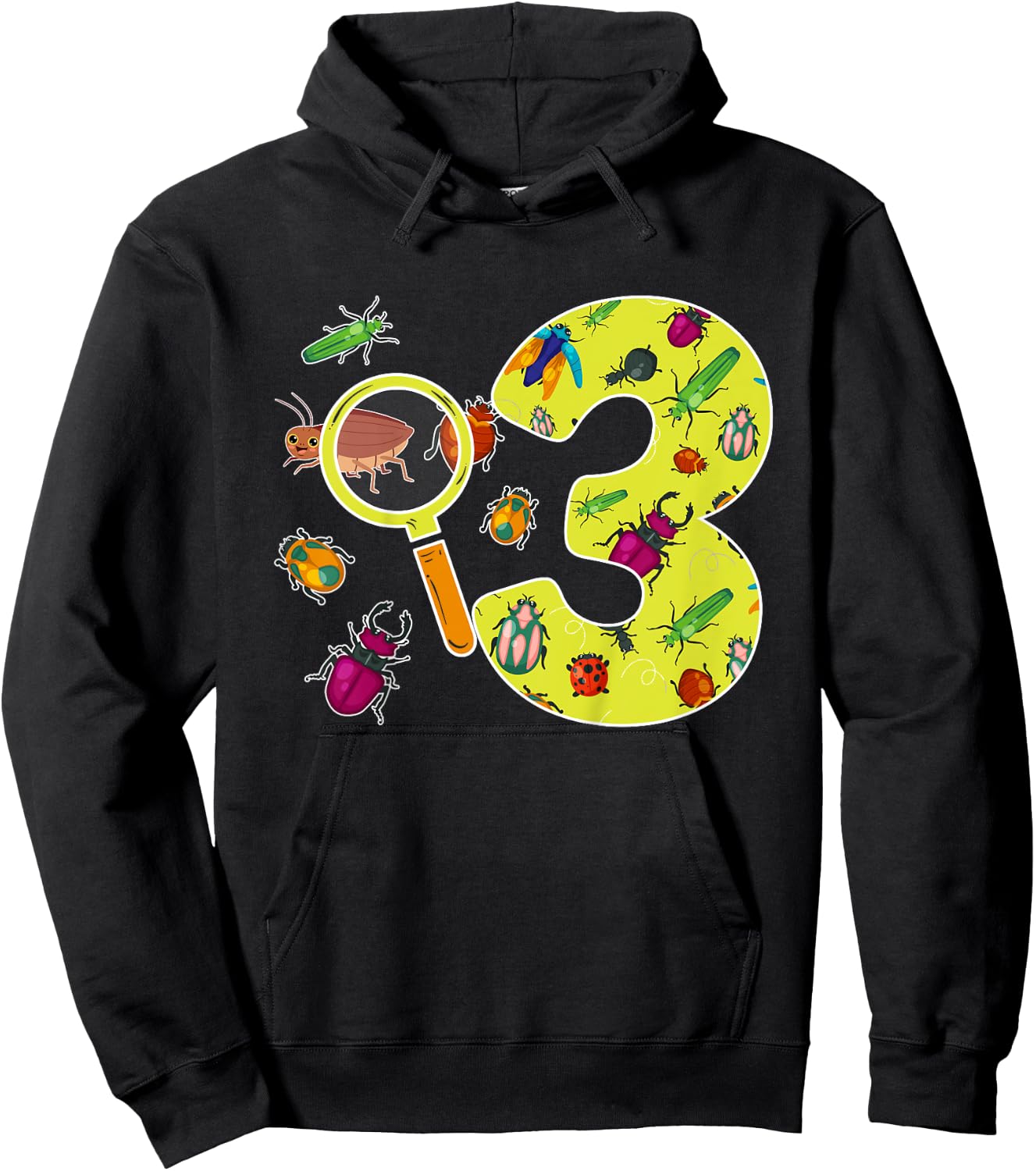 Kids 3rd Bug Birthday 3 Year Old Bugs Birthday Insects Hoodie - Hoodie | Black