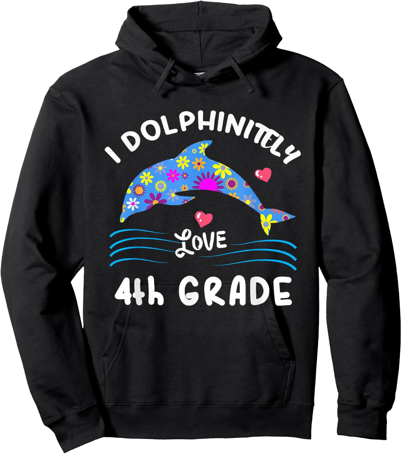 Cute Kids 4th Grade Back To School Girls Dolphin Themed Gift Hoodie - Hoodie | Black