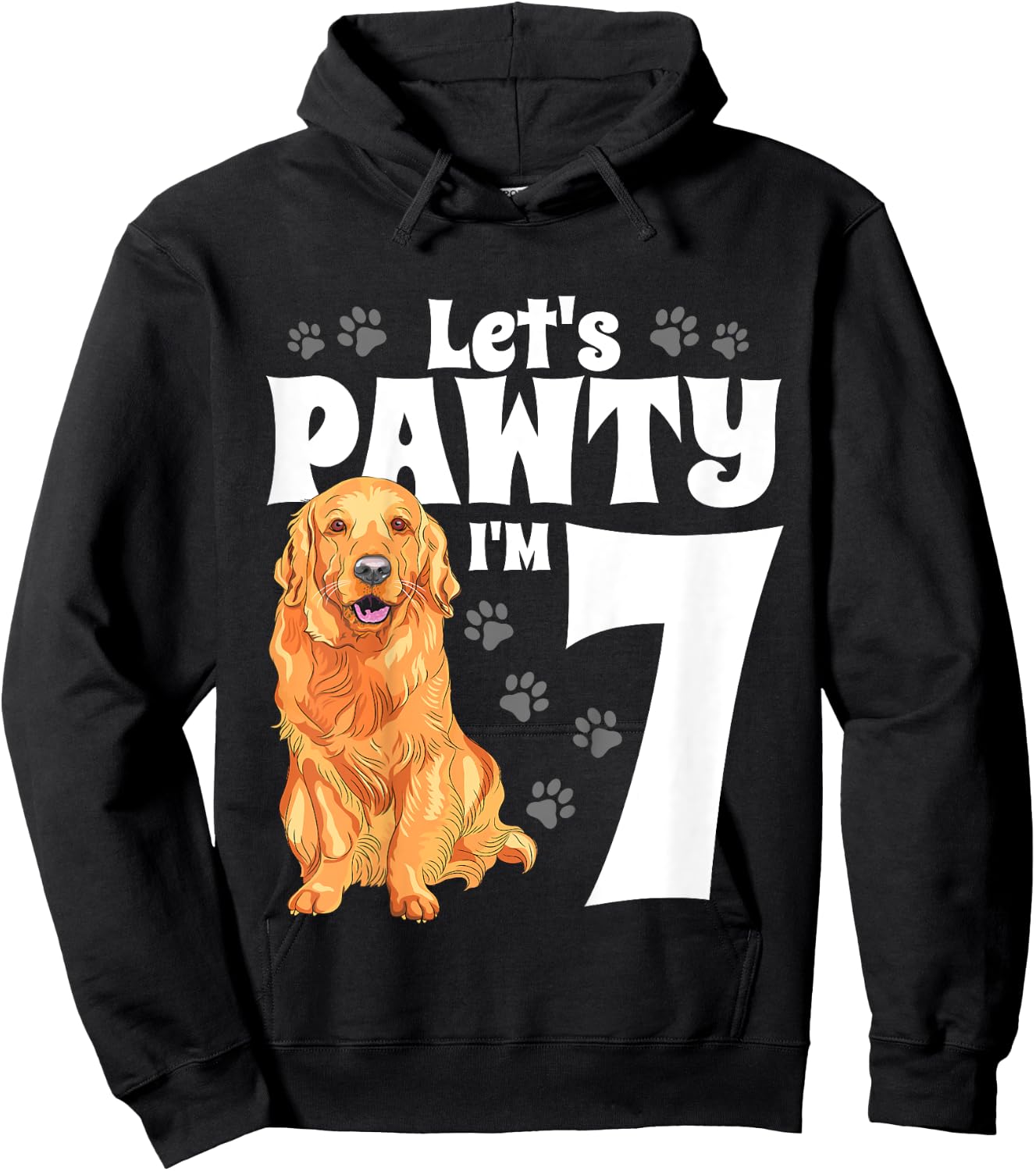 7 Year Old Golden Retriever Dog Birthday Pawty Dogs 7th Gift Hoodie - Hoodie | Black