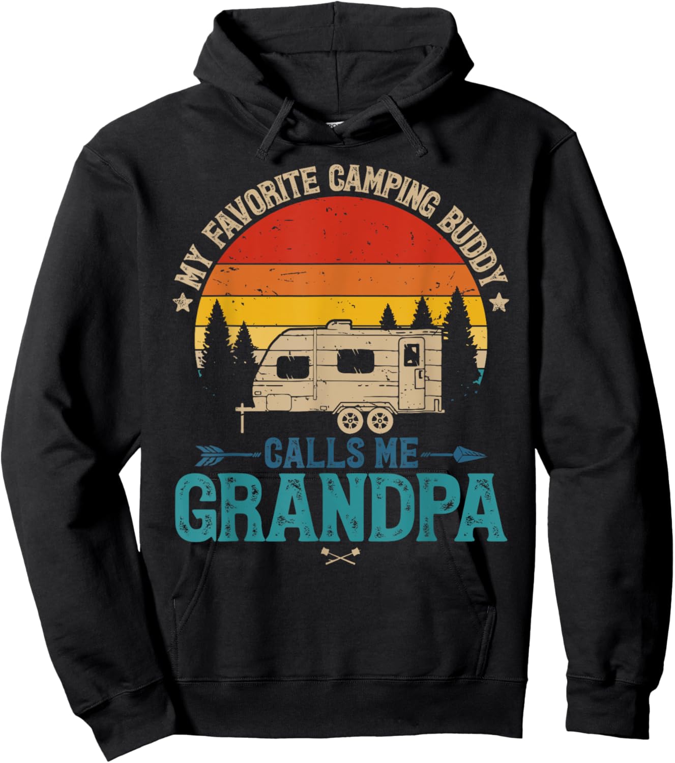 Vintage My Favorite Camping Buddy Calls Me Grandpa Sunset Hoodie - Hoodie | Black