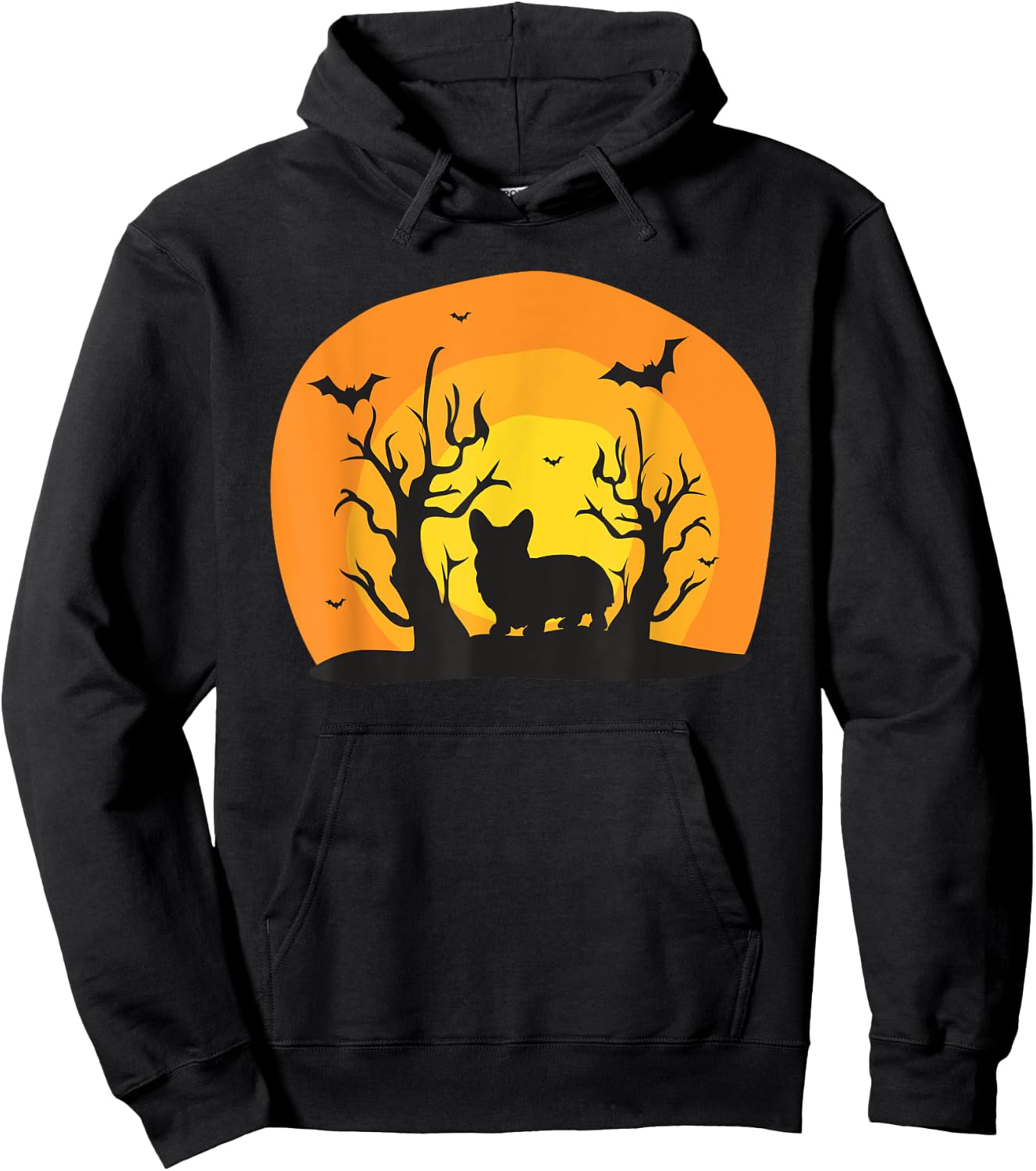 Corgi Dog Bat Funny Halloween Costume Silhouette Men Women Kids Hoodie - Hoodie | Black