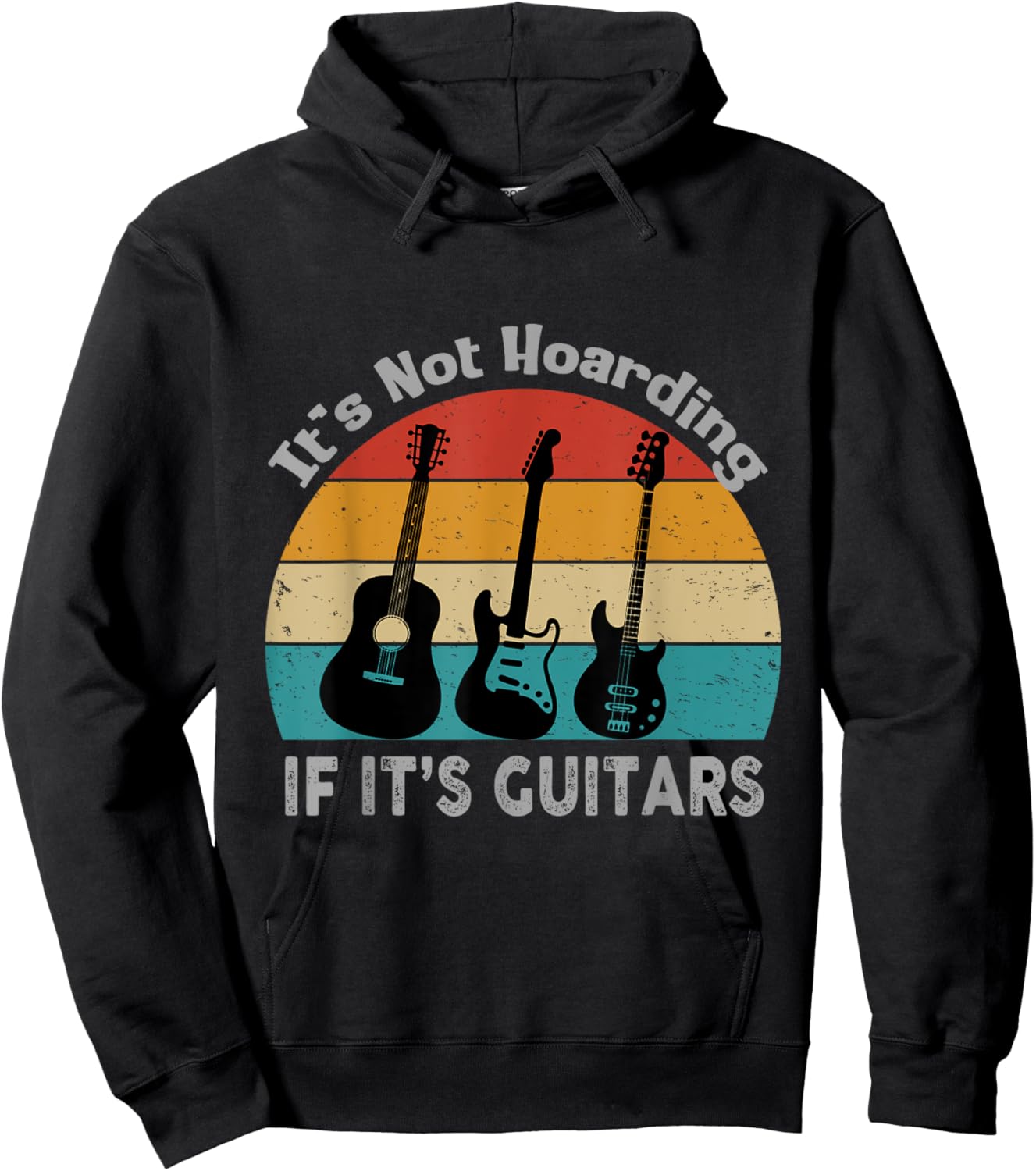 It's Not Hoarding If Its Guitars Vintage Sunset Hoodie - Hoodie | Black