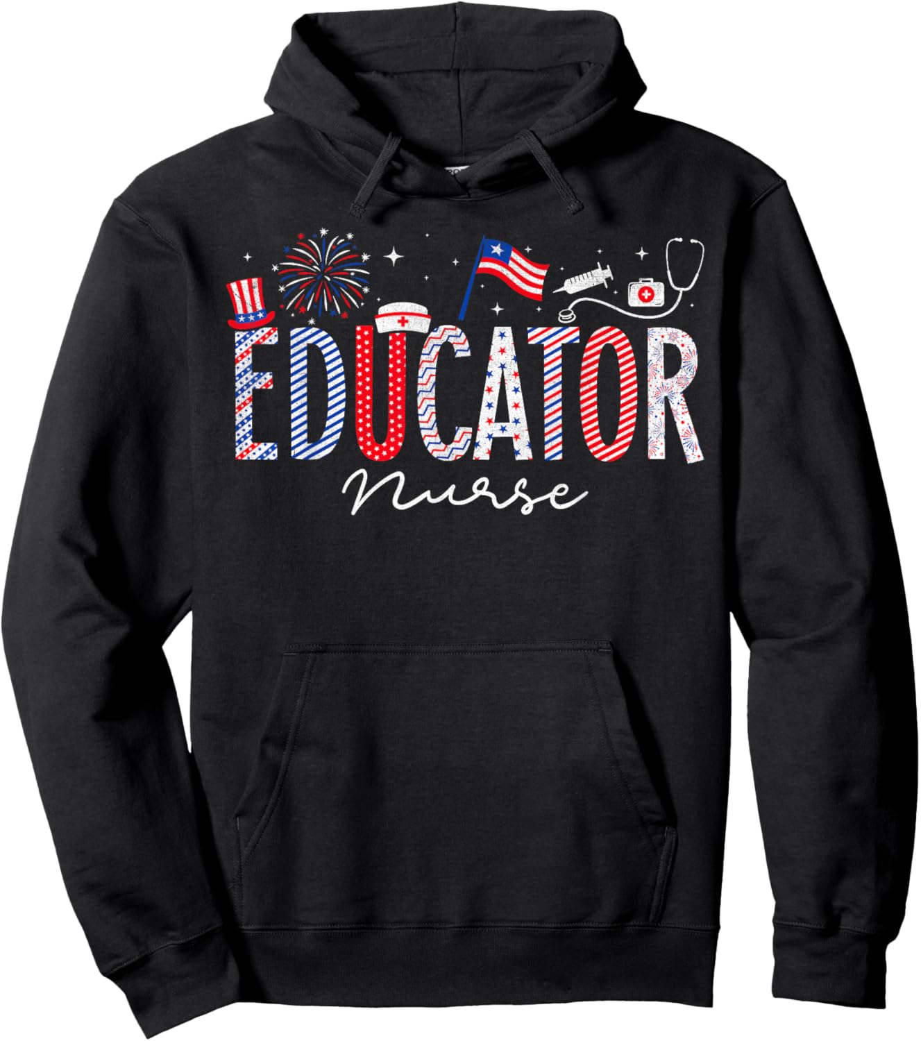 4th Of July Educator Nurse Scrub Tops Patriotic Nurses Men Hoodie - Hoodie | Black