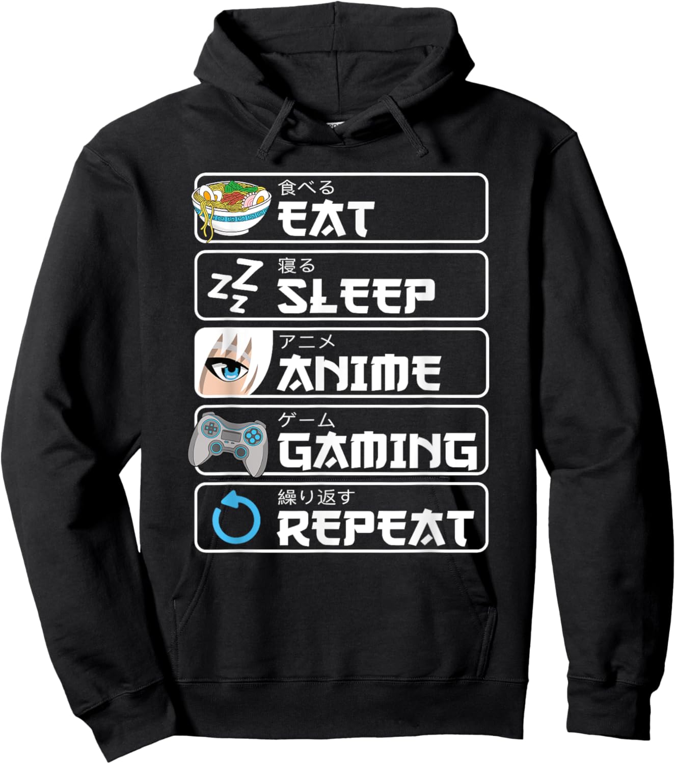 Eat Sleep Anime Gaming Repeat Anime Manga Otaku Damen Herren Hoodie - Hoodie | Black
