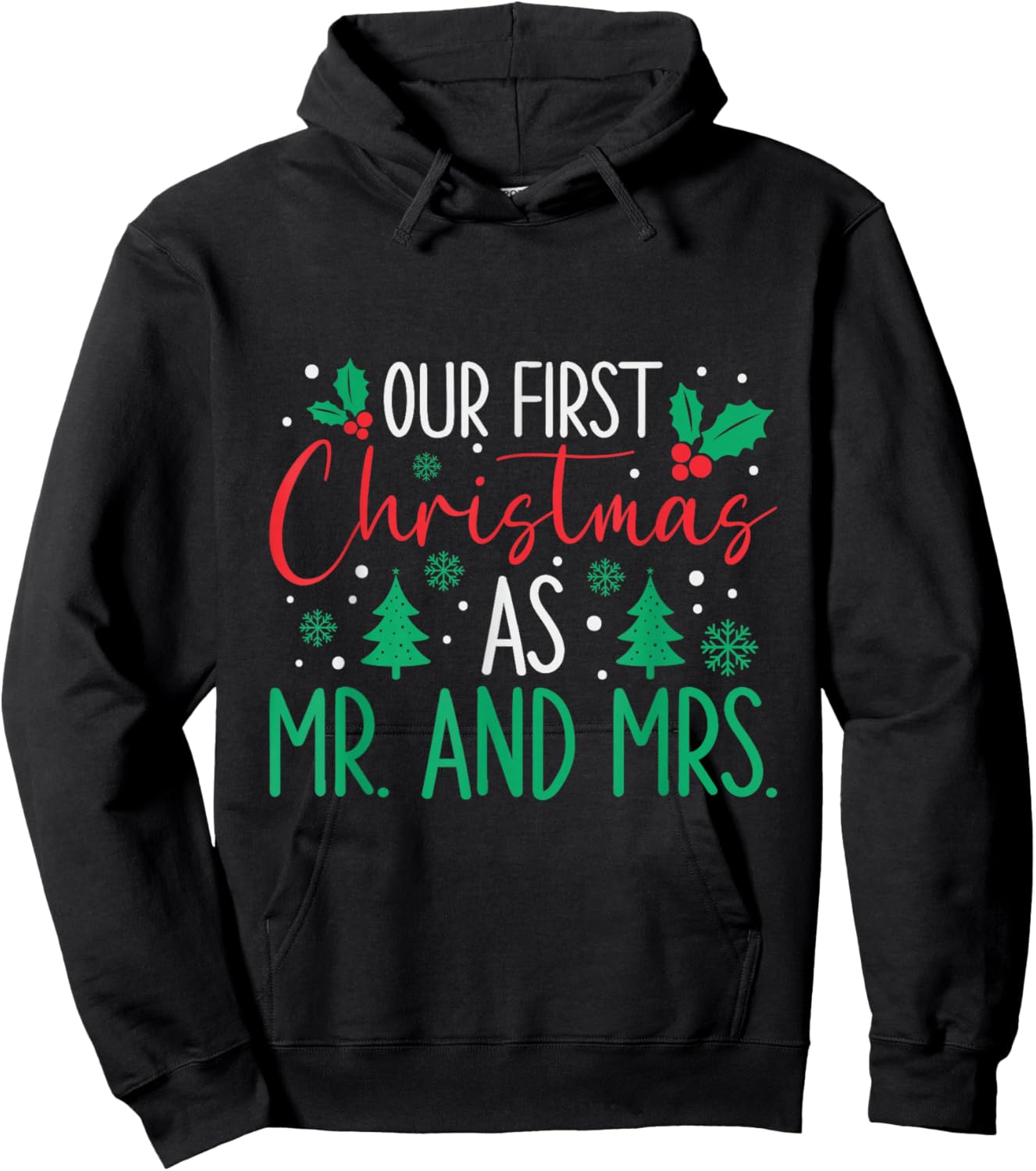 Cute Our First Christmas As Mr & Mrs 2025 Couples Pajamas Hoodie - Hoodie | Black