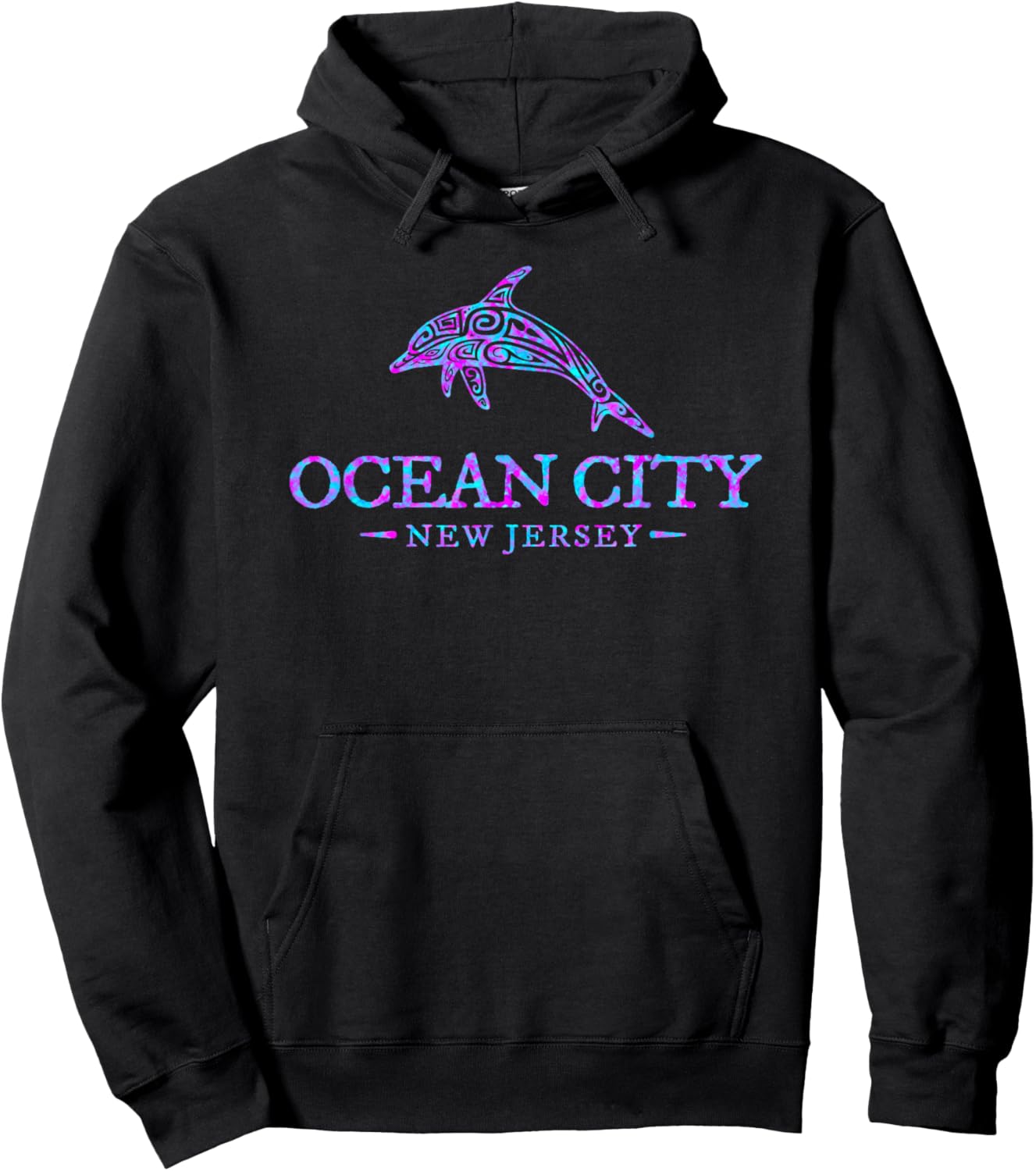 Ocean City New Jersey Colorful Dolphin Girls Boys Hoodie - Hoodie | Black