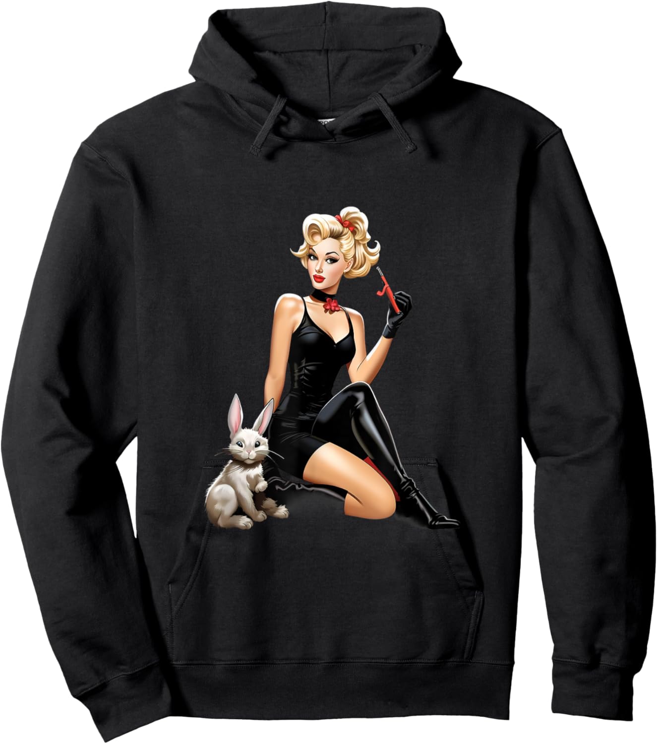Pinup Girl Bunny Rabbit Pin-Up Vintage Hoodie - Hoodie | Black