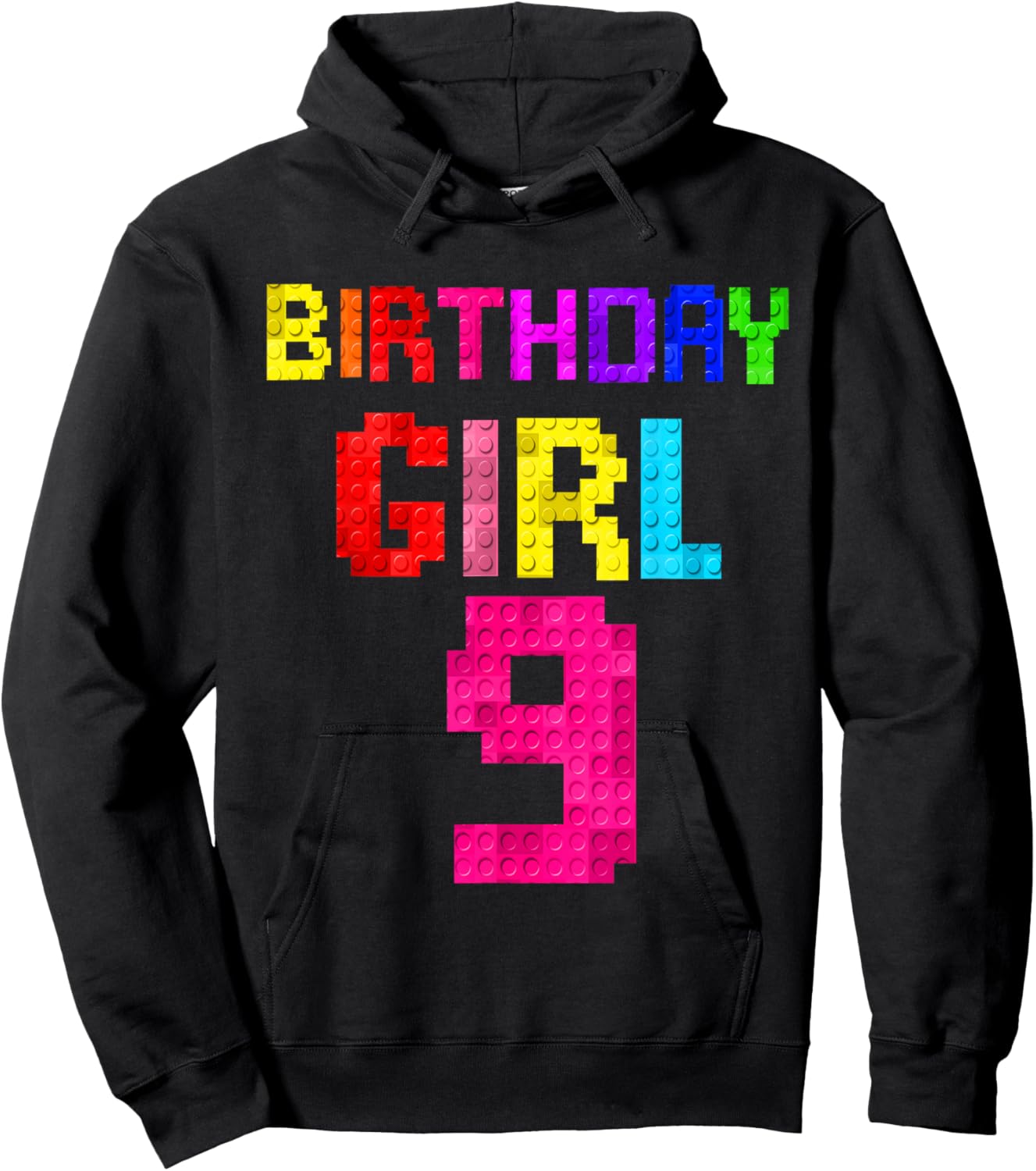 Kids 9th Birthday Girl 9 Years Old Building Blocks Builder Hoodie - Hoodie | Black