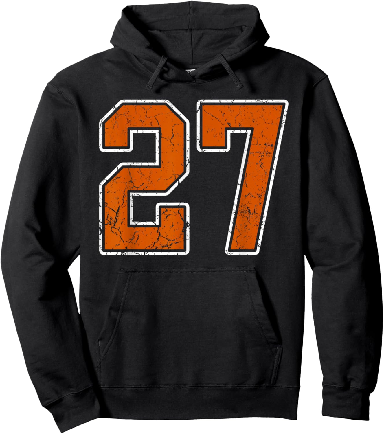Grunge Burnt Orange and White #27 Sports Jersey Number 27 Hoodie - Hoodie | Black