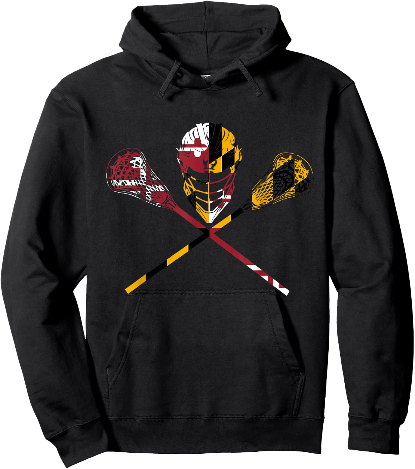 Maryland Flag Lacrosse Boys Men's Women's College LAX Stick Hoodie - Hoodie | Black