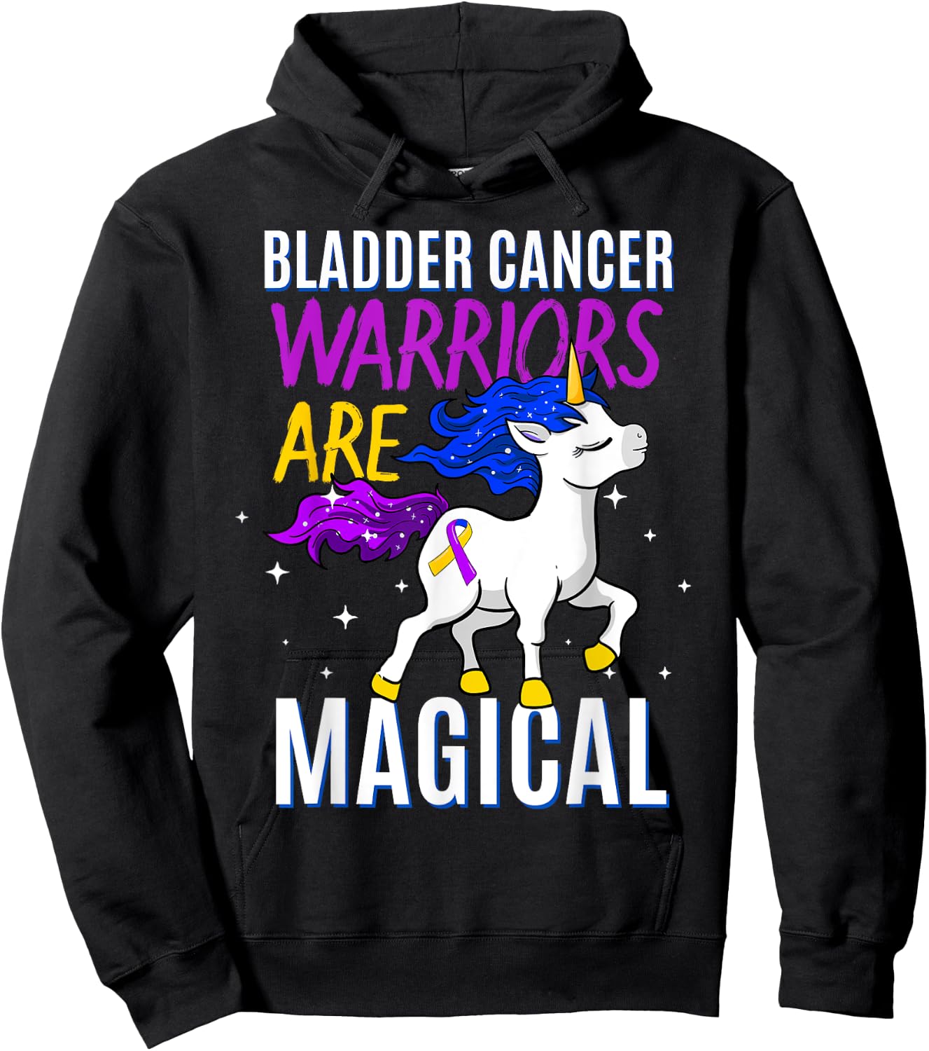 Bladder Cancer Magical Unicorn Purple Blue Yellow Ribbon Hoodie - Hoodie | Black