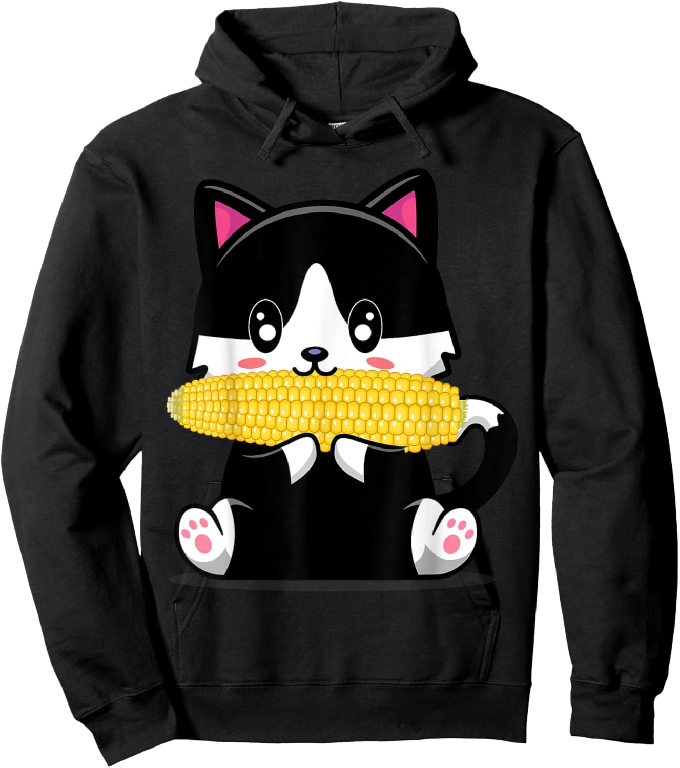 Corn Costume Halloween Cat Eats Corn Women Hoodie - Hoodie | Black