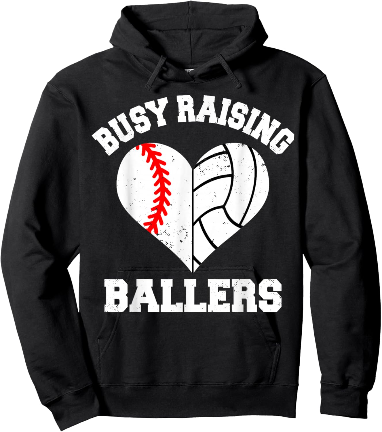 Busy Raising Ballers Baseball Volleyball Heart Mom Game Day Hoodie - Hoodie | Black