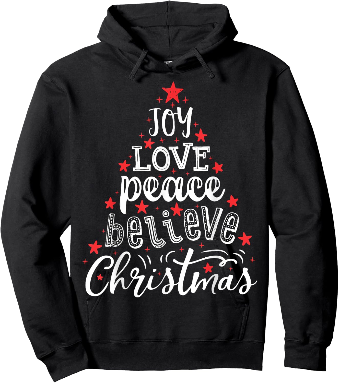 Joy Love Peace Believe Christmas Boys Kids Girls Xmas Tree Hoodie - Hoodie | Black