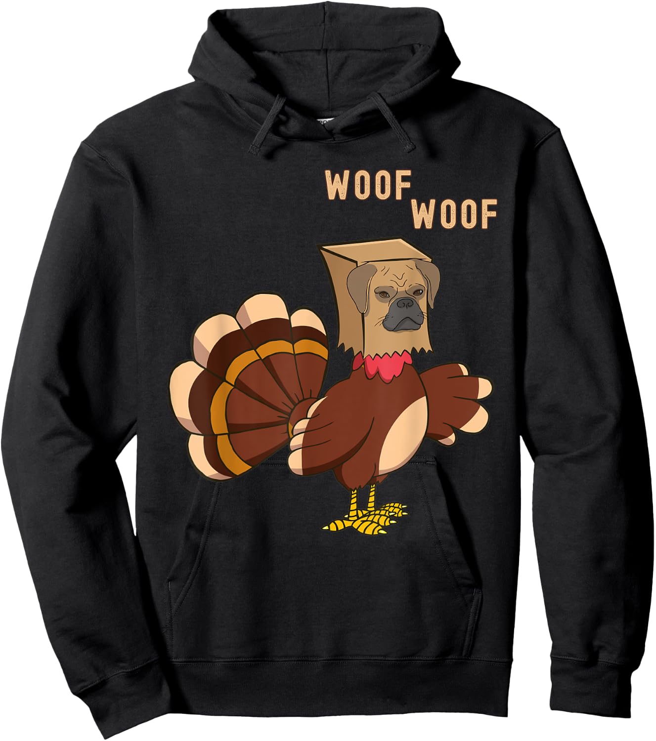 Thanksgiving Dog Funny Fake Puppy Woof Thanksgiving Turkey Hoodie - Hoodie | Black