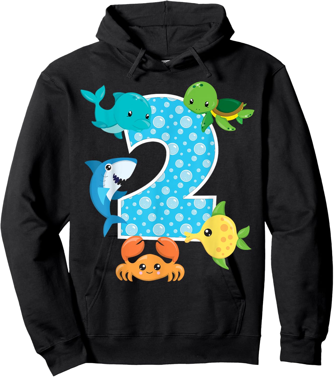 2nd Birthday Party 2 Year Old Sea Fish Aquarium Birthday Boy Hoodie - Hoodie | Black