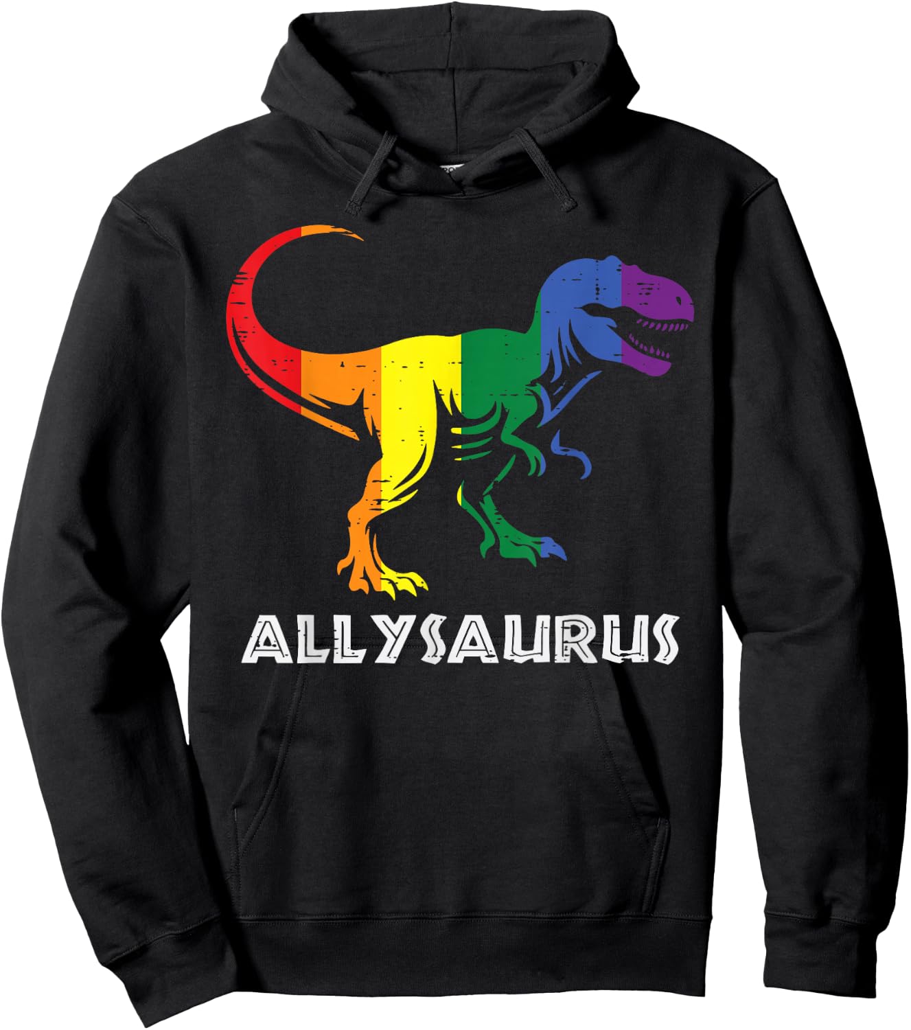 Gay Pride Month Allysaurus Trex Dino LGBTQ Ally Boys Kids Hoodie - Hoodie | Black