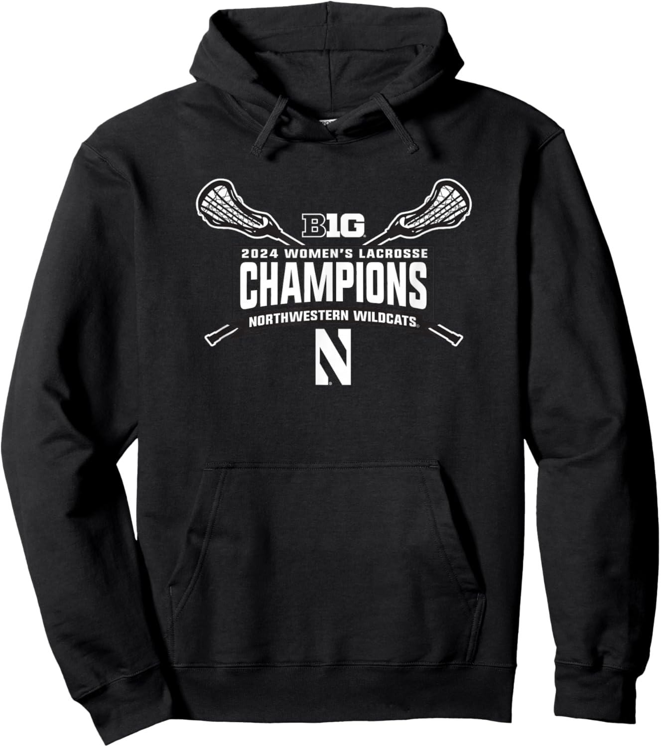 Northwestern Wildcats Big Ten Champs 2024 Women's Lacrosse Hoodie - Hoodie | Black