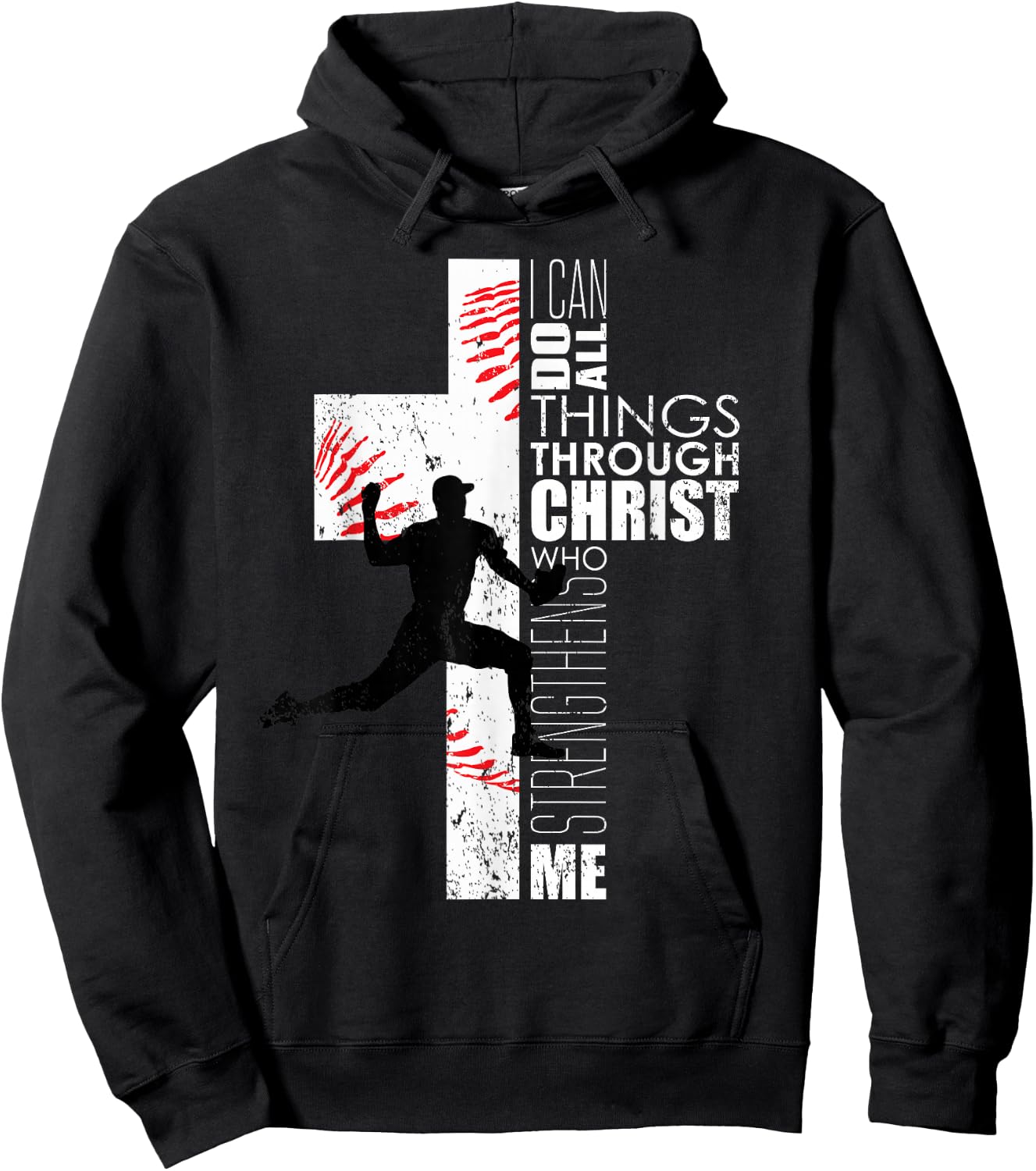 Christian Philippians 4:13 Kids Boys Cross Baseball Pitcher Hoodie - Hoodie | Black