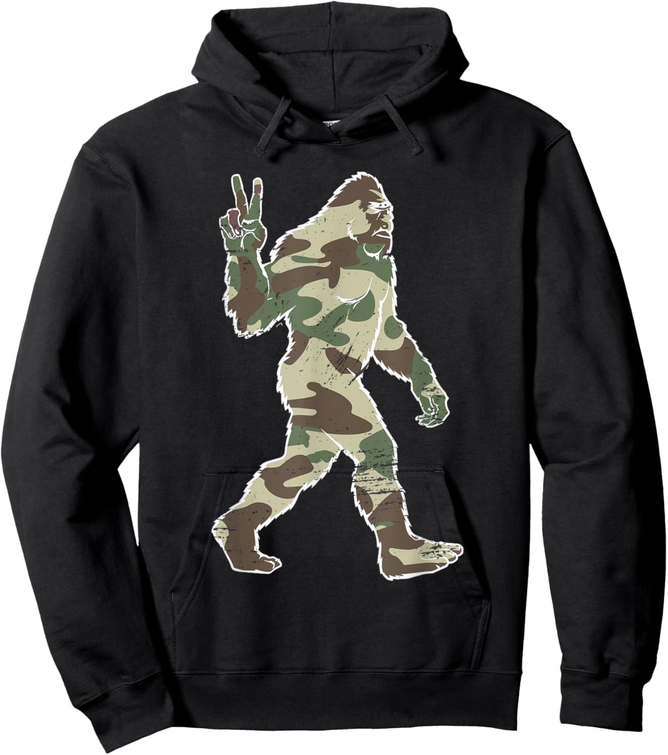 Vintage Bigfoot Sasquatch American Flag Camo Outdoors Hiking Hoodie - Hoodie | Black