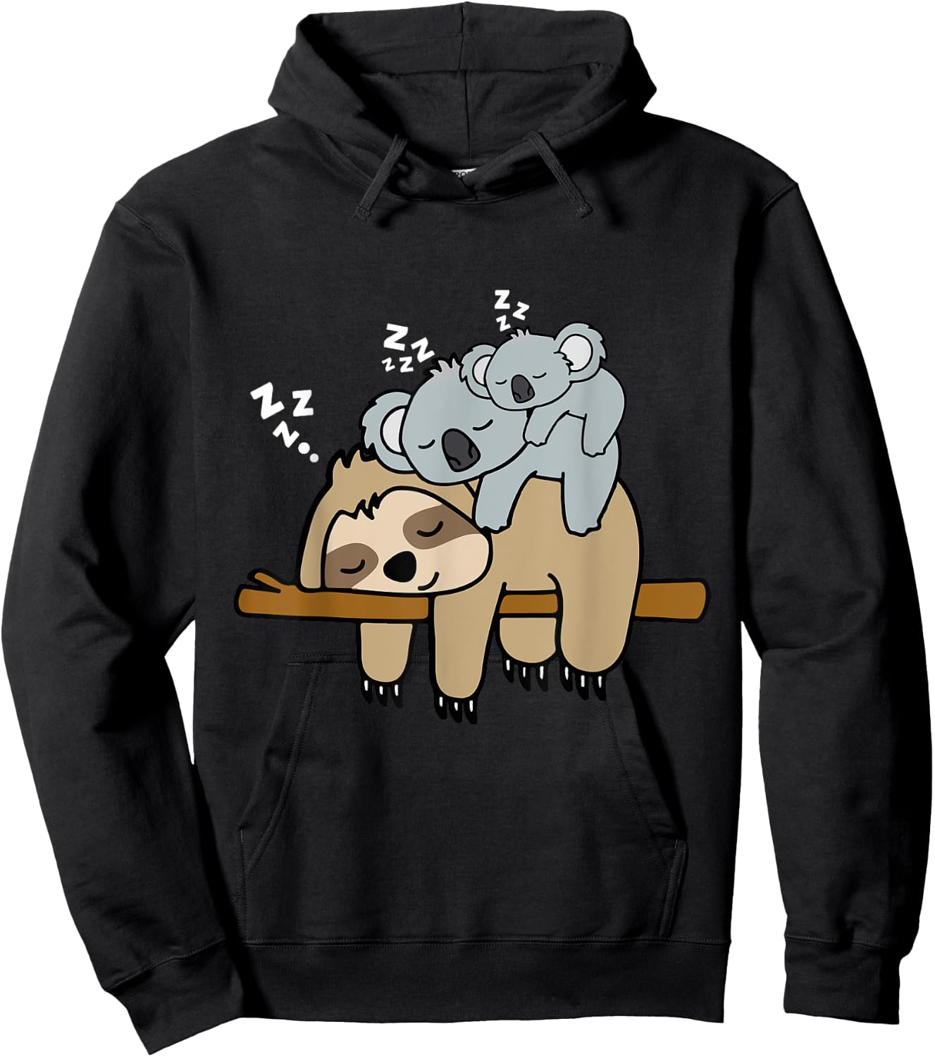 Sleeping Cute Lazy Sloth With Baby Koala Mama Bear Nap Hoodie - Hoodie | Black