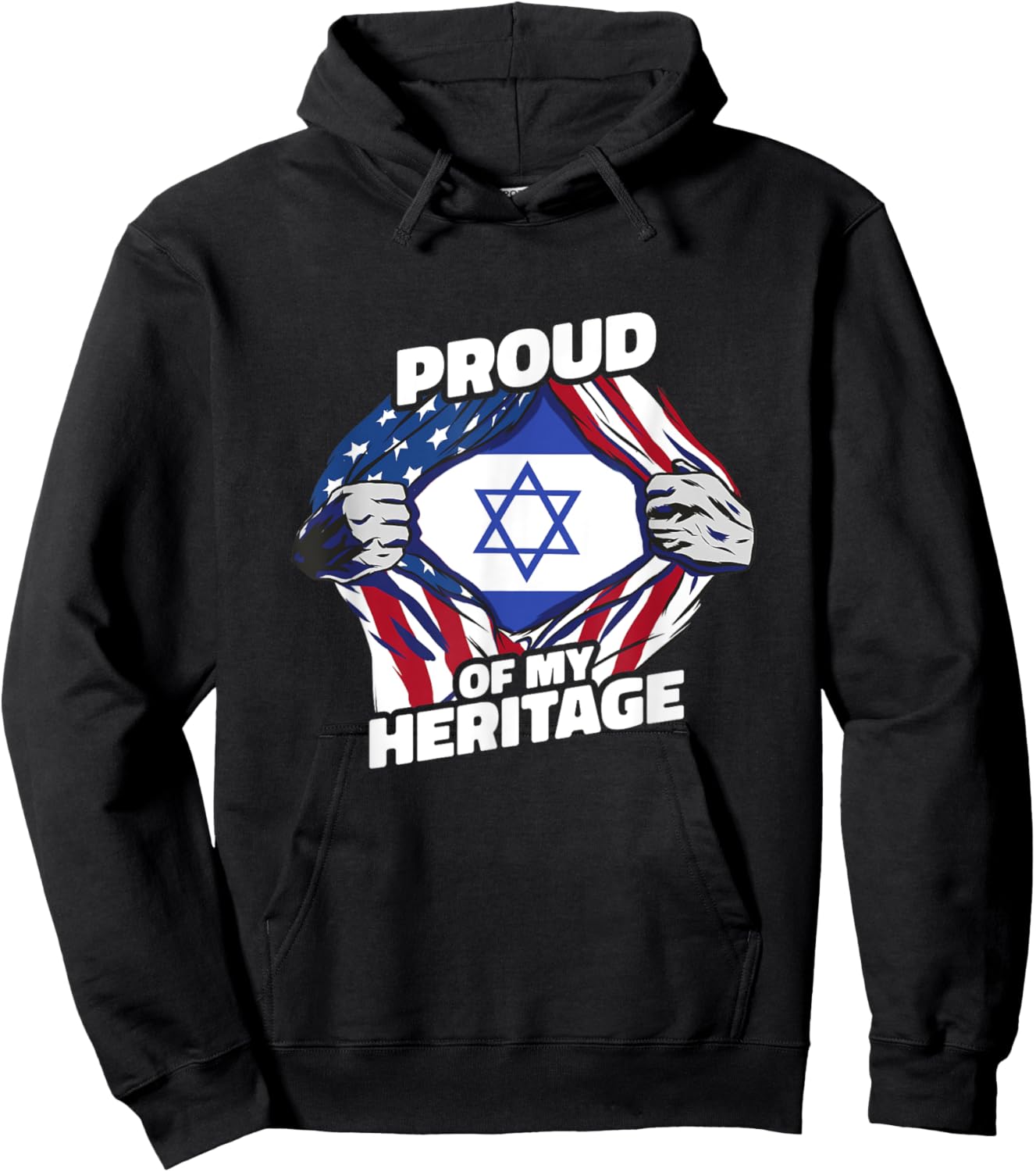 Proud of My Heritage - Patriotic Israeli American Flag Women Kids Men Hoodie - Hoodie | Black