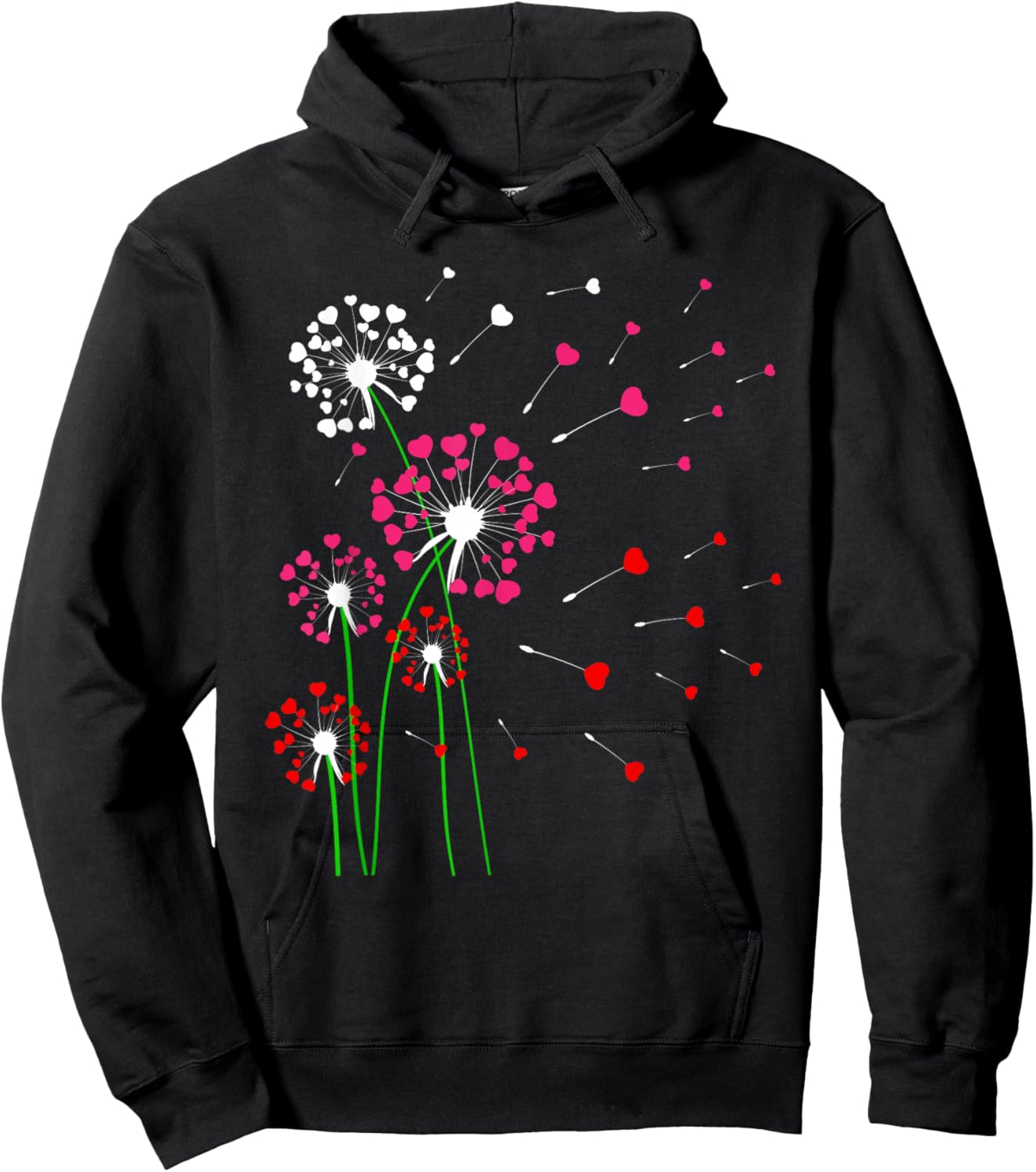 Hearts Dandelions Flowers Lover Valentine's Day Gardener Hoodie - Hoodie | Black