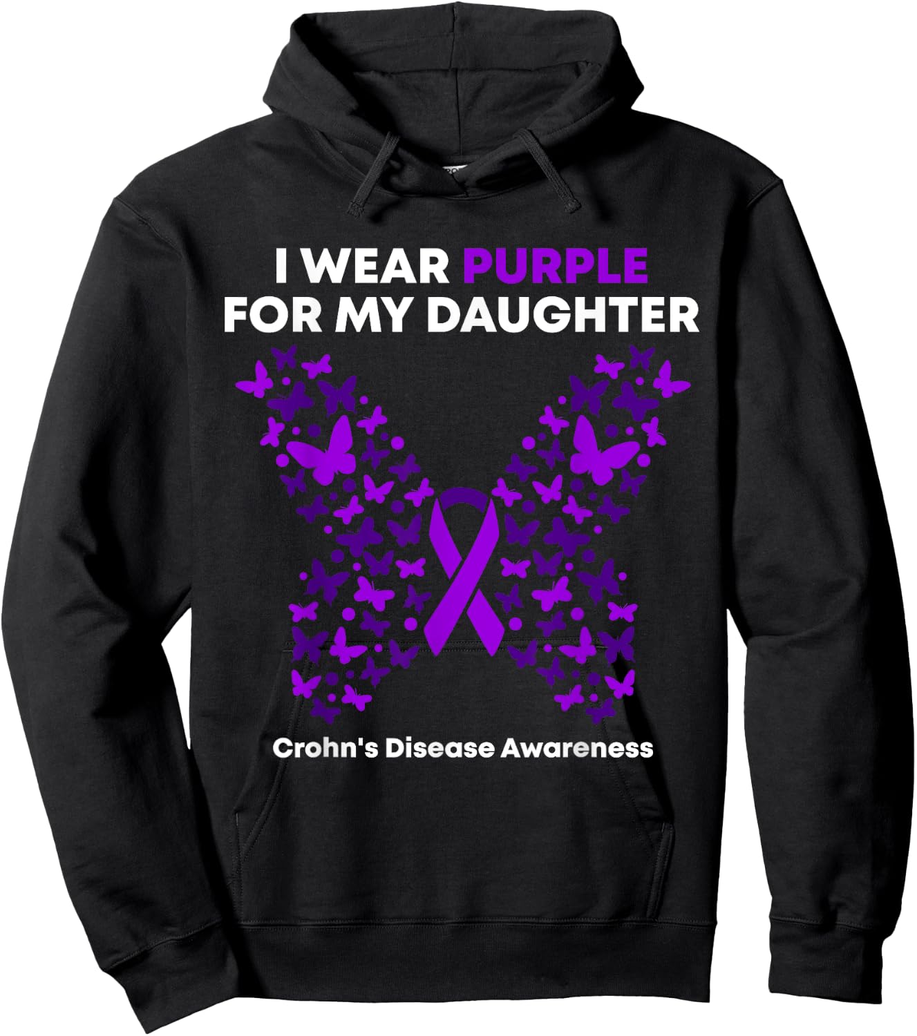 Crohn's Disease Awareness Gift - I Wear Purple for My daughter - -Adults Black Cotton Blend Modern Short Sleeve - Small Hoodie - Hoodie | Black