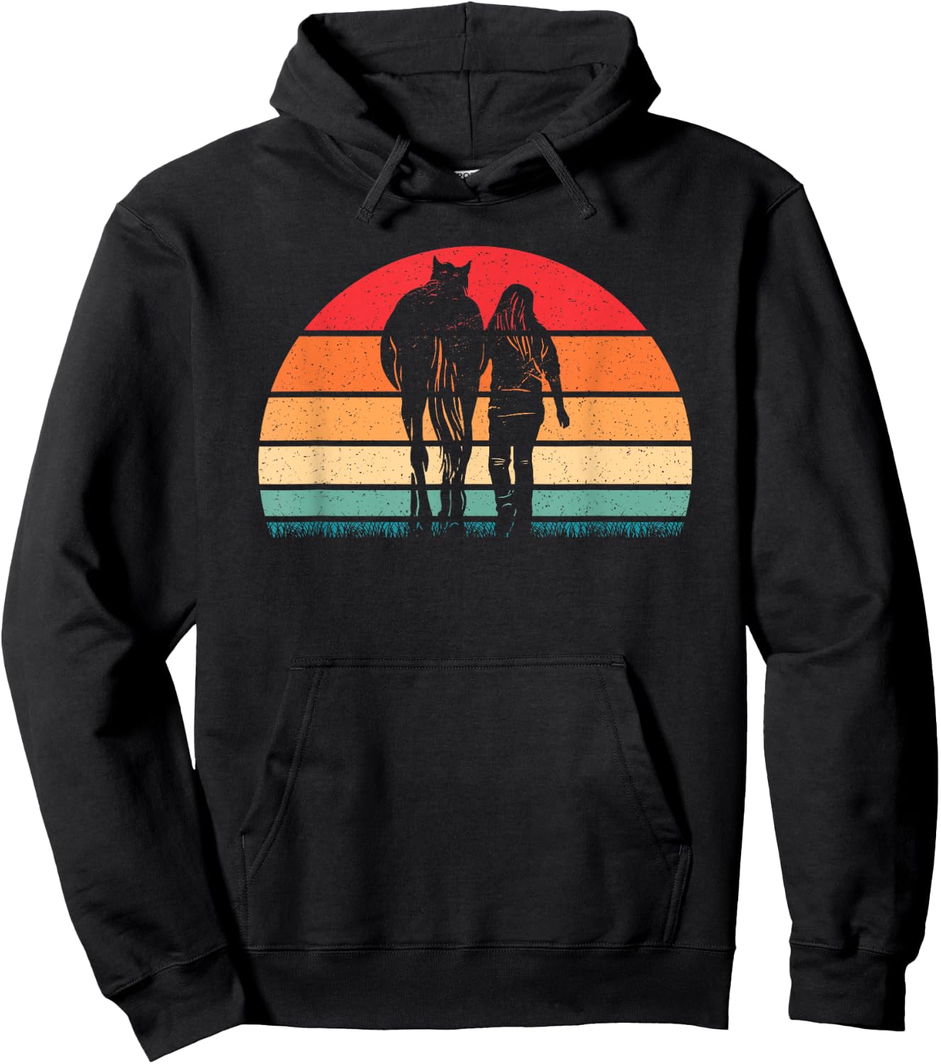 Retro Horse Horseback Riding Western Cowgirl Women Girls Hoodie - Hoodie | Black