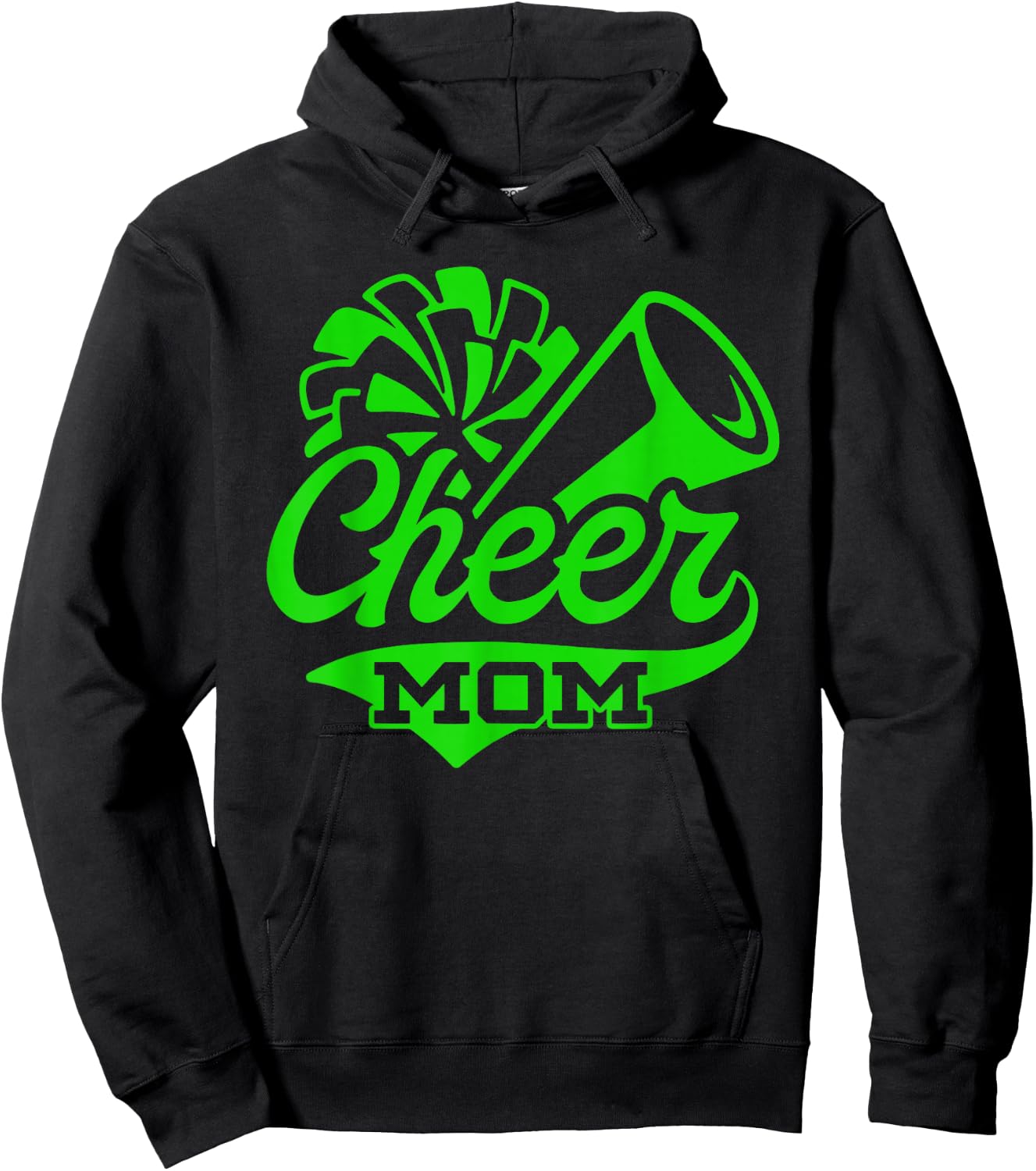 Cheer Mom Biggest Fan Leopard Print Black And Green Pom Pom Hoodie - Hoodie | Black