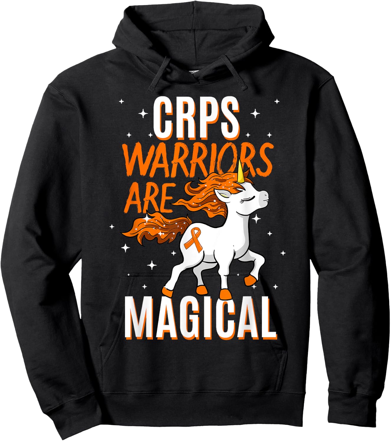CRPS Warrior Magical Unicorn Orange Ribbon Causalgia RSD Hoodie - Hoodie | Black