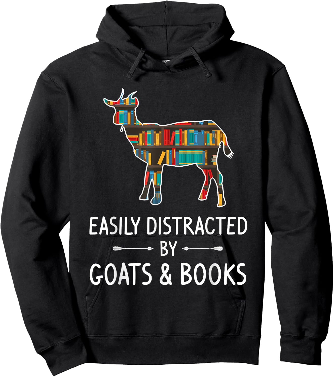 Easily Distracted By Goats & Books Lover Gift Sheep Kid Hoodie - Hoodie | Black