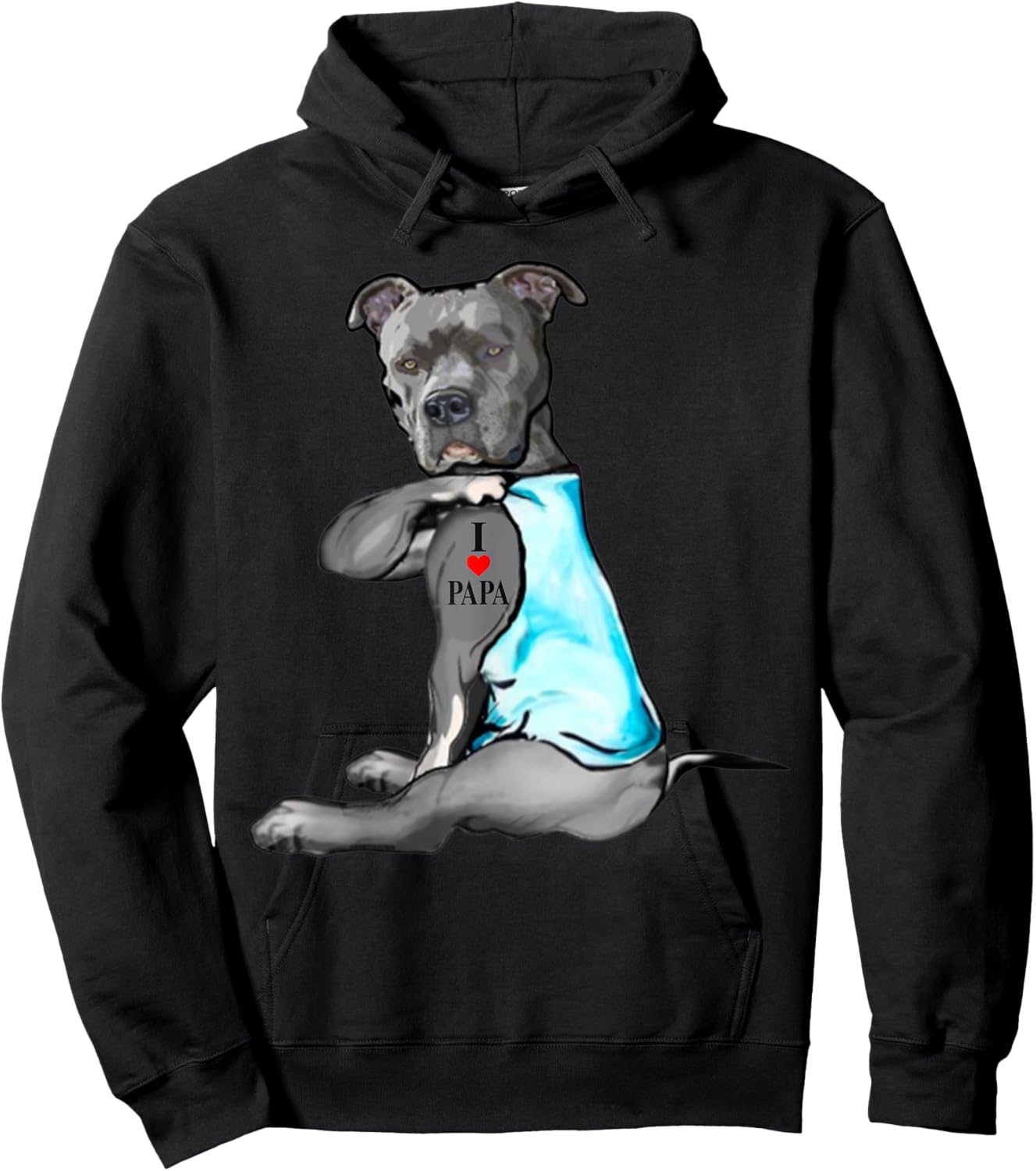 Pitbull Dog I Love Papa Tattoo Father's Day Dogs Lovers Men Women Hoodie - Hoodie | Black