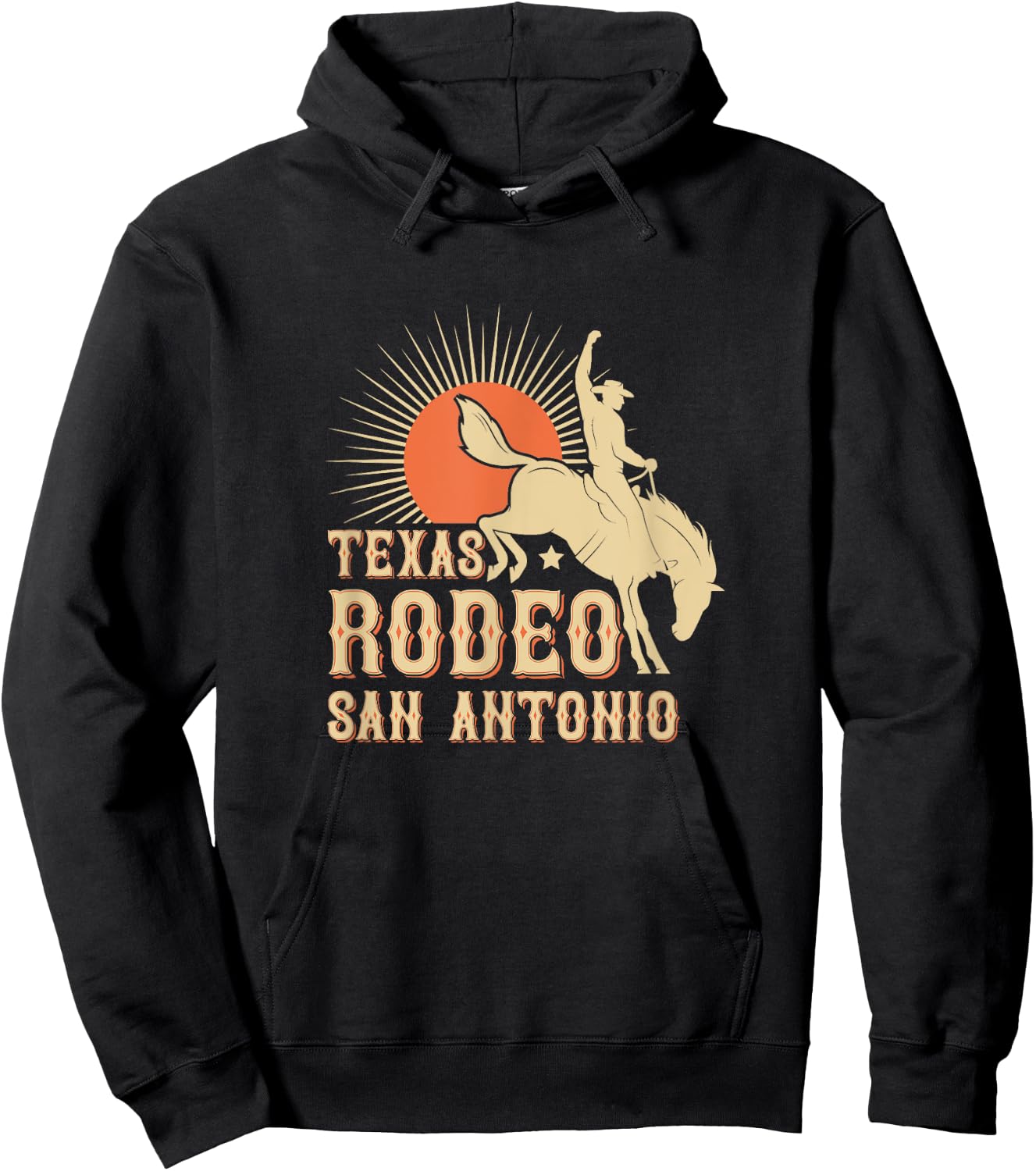 Rodeo Cowboy and Bull Riders Souvenir Supply Co. San Antonio Texas Retro Western Rodeo Hoodie - Hoodie | Black