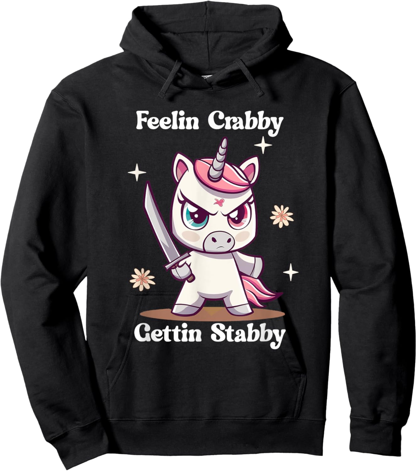 Angry Cute Unicorn Feelin Crabby Gettin Stabby Funny Meme Hoodie - Hoodie | Black