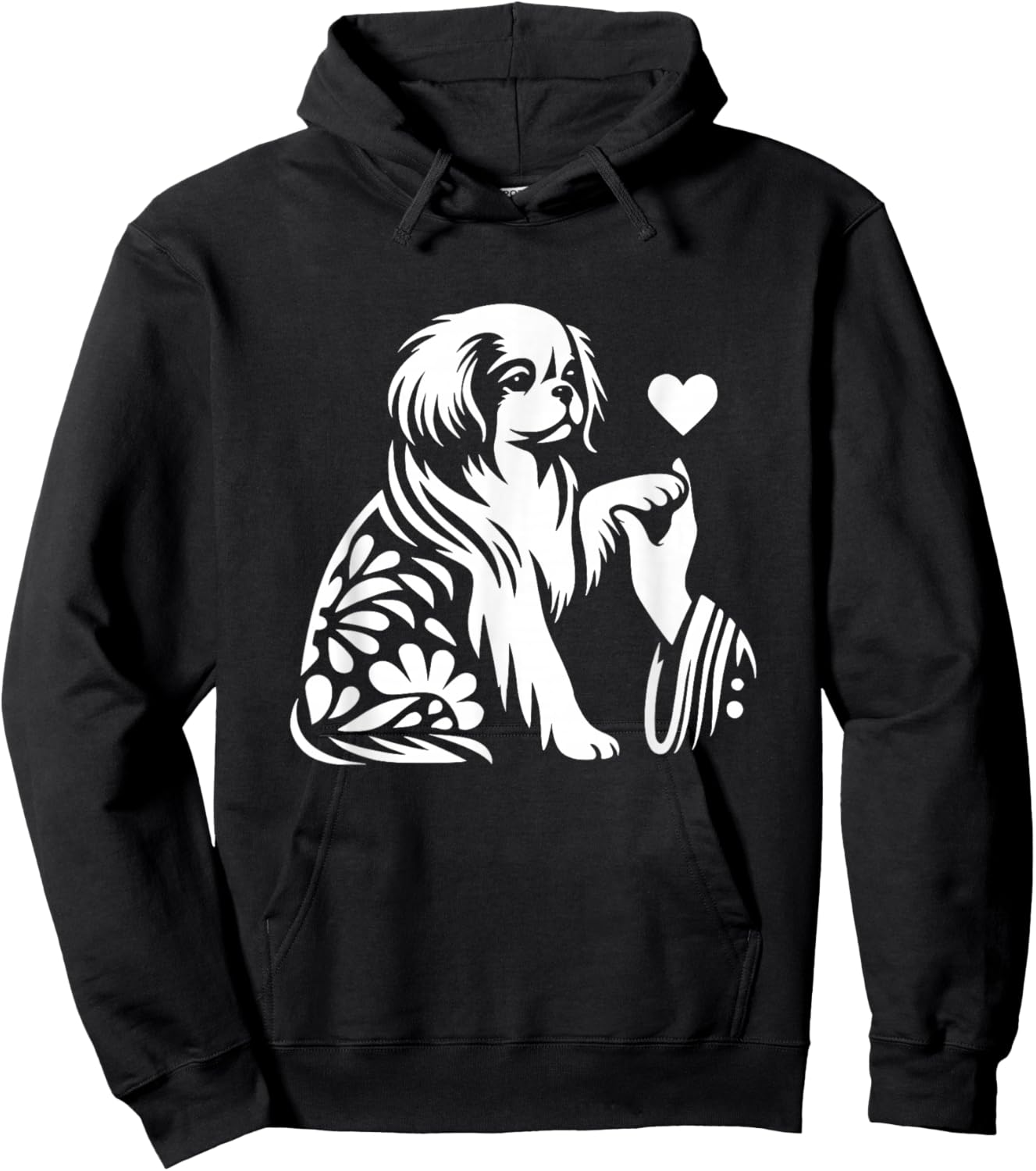 Japanese Chin Love Dog Heart Graphic Design Hoodie - Hoodie | Black