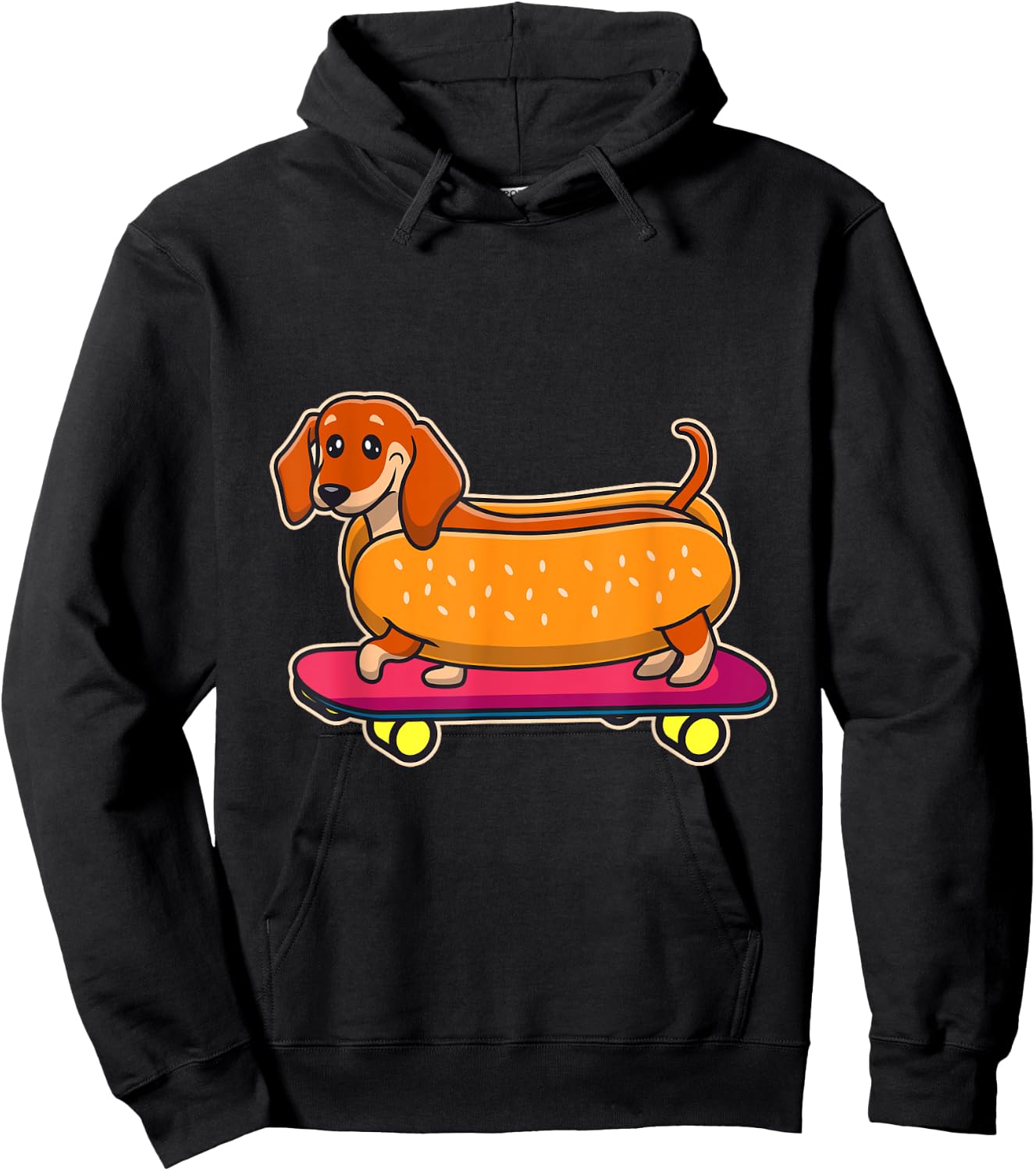 Funny Dachshund Hotdog Riding A Skateboard Dachshund Hoodie - Hoodie | Black