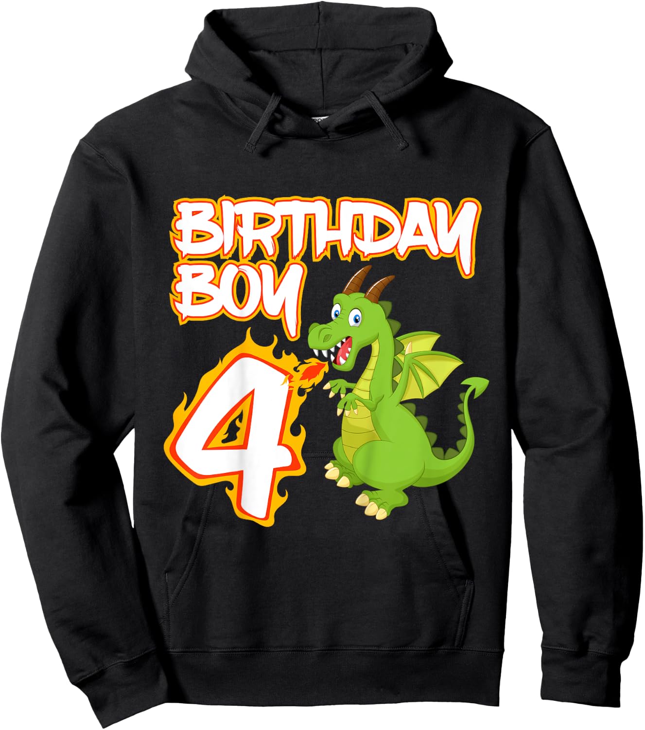 Kids 4 Year Old Dragon Birthday Boy Themed Party 4th Gift Hoodie - Hoodie | Black