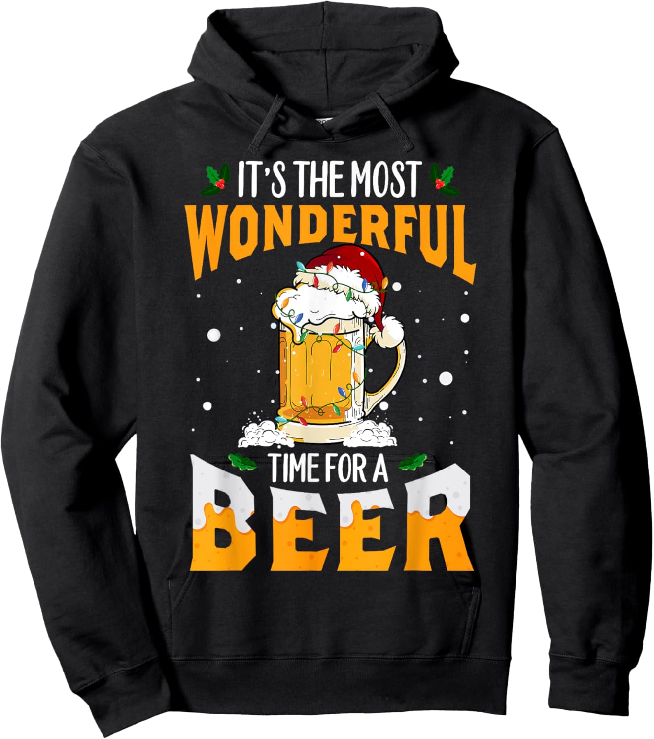 Its The Most Wonderful Time For A Beer Christmas Santa Light Hoodie - Hoodie | Black