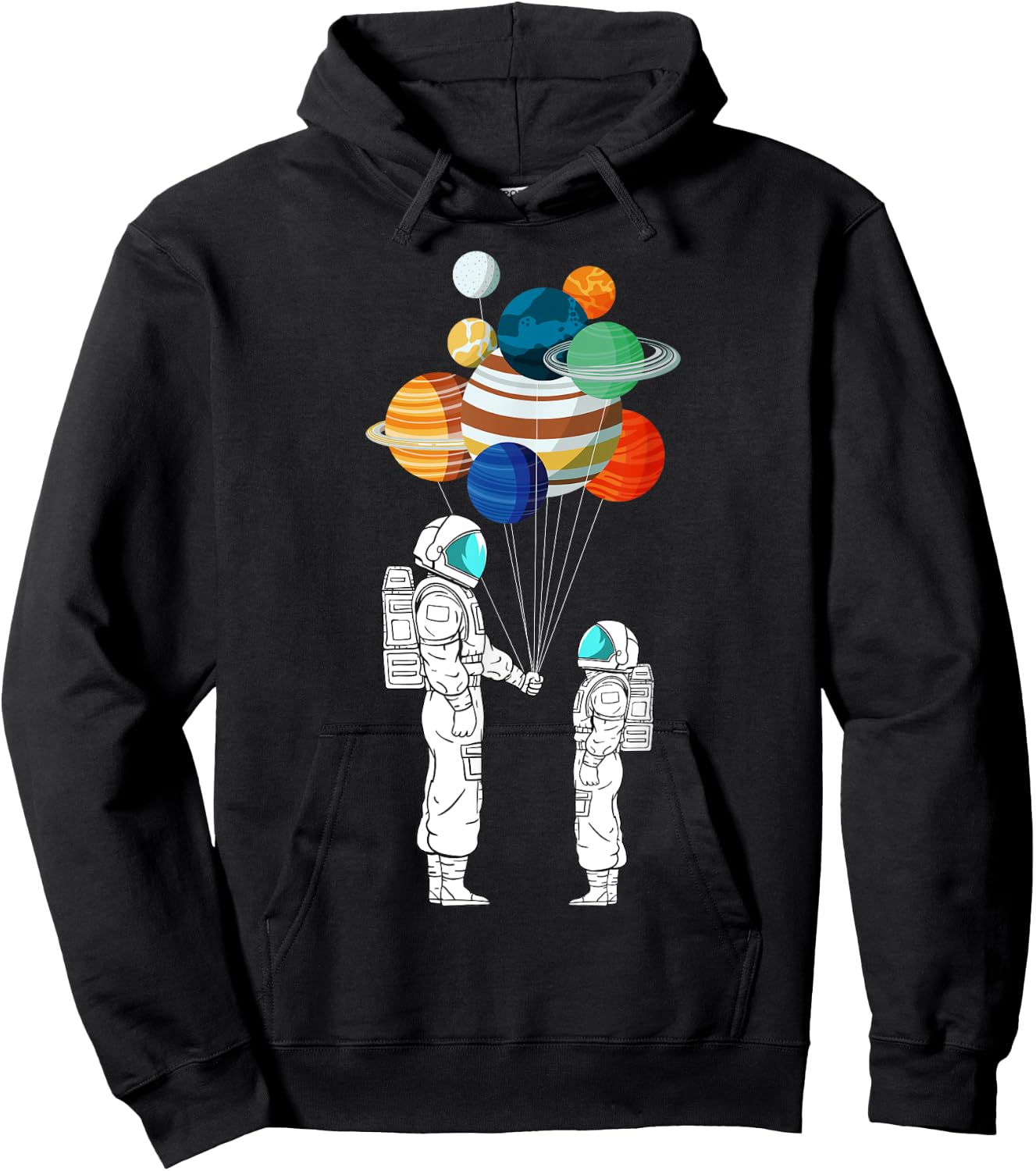 Astronaut Balloon Planets Space Moon Galaxy Stars Spaceship Hoodie - Hoodie | Black