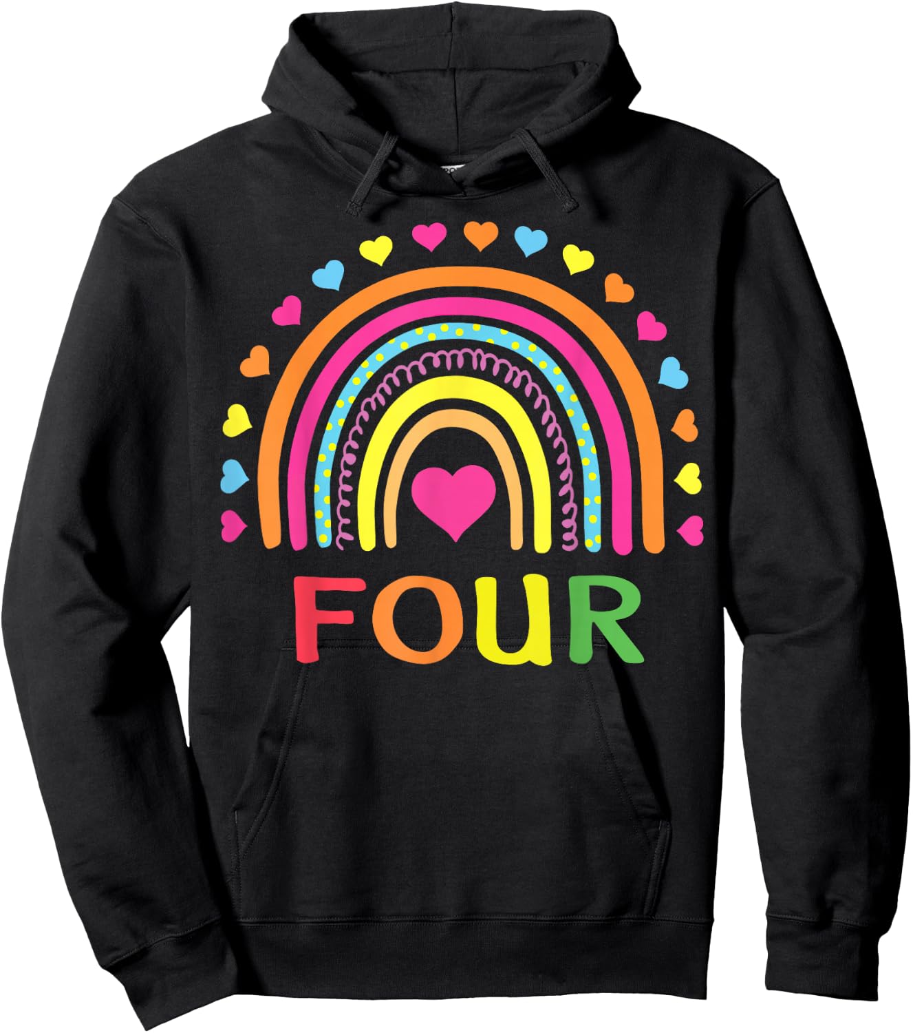 4 Years Old Rainbow 4th Birthday Gift Girls Boys Kids Hoodie - Hoodie | Black