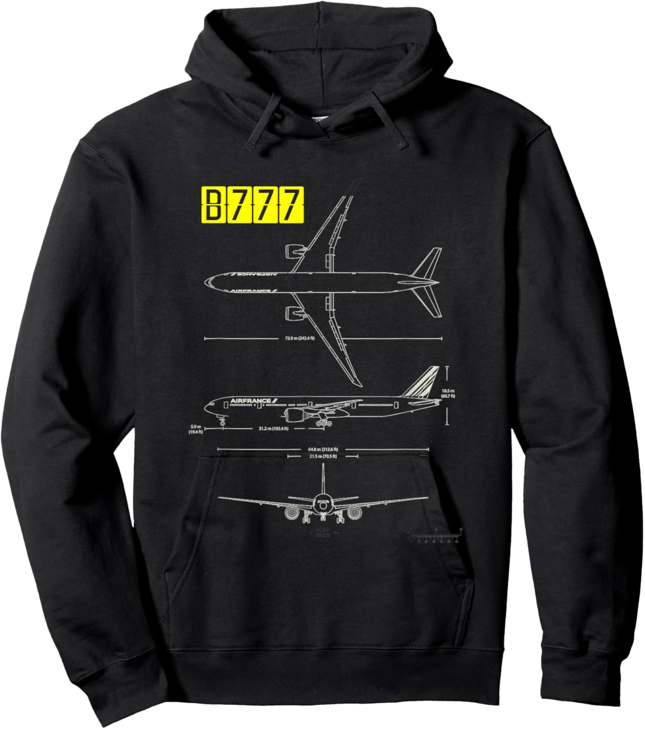 B-777 Aircraft Blueprint Hoodie - Hoodie | Black
