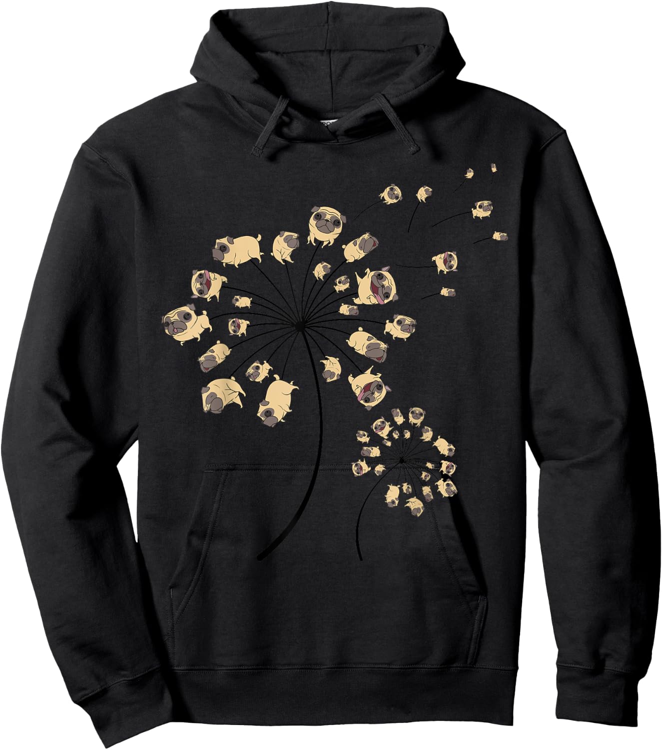 Funny Pug Gift Women Cool Flower Dog Dandelion Lover Hoodie - Hoodie | Black